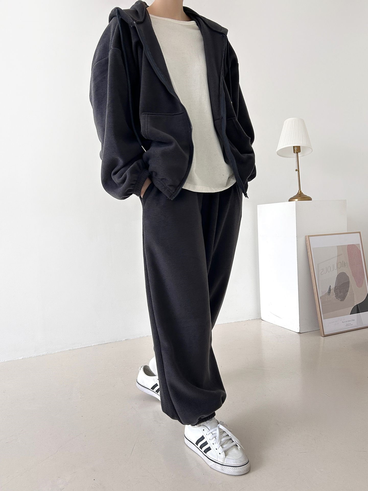 両起毛ジップアップフードウエストゴム長袖セットアップパンツジップパーカートレーニング | 詳細画像27