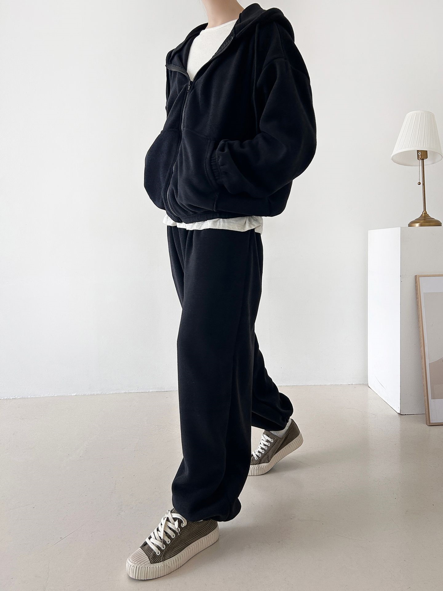 両起毛ジップアップフードウエストゴム長袖セットアップパンツジップパーカートレーニング | 詳細画像28