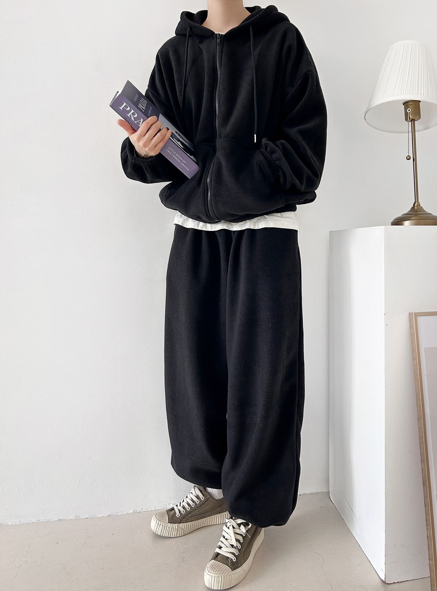 両起毛ジップアップフードウエストゴム長袖セットアップパンツジップパーカートレーニング | 詳細画像29