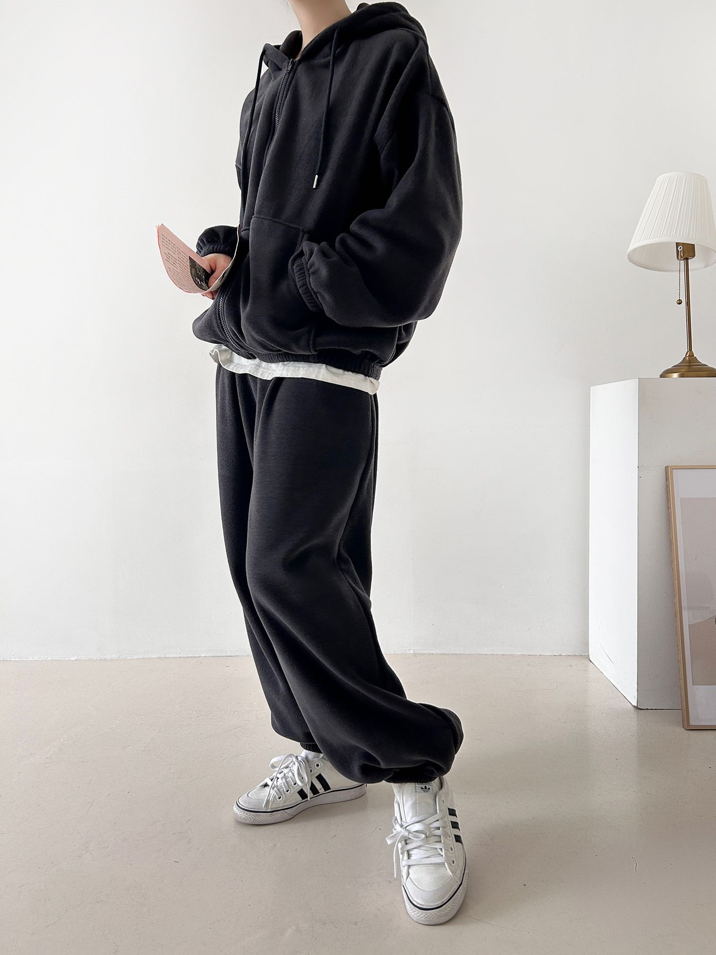 両起毛ジップアップフードウエストゴム長袖セットアップパンツジップパーカートレーニング | 詳細画像30