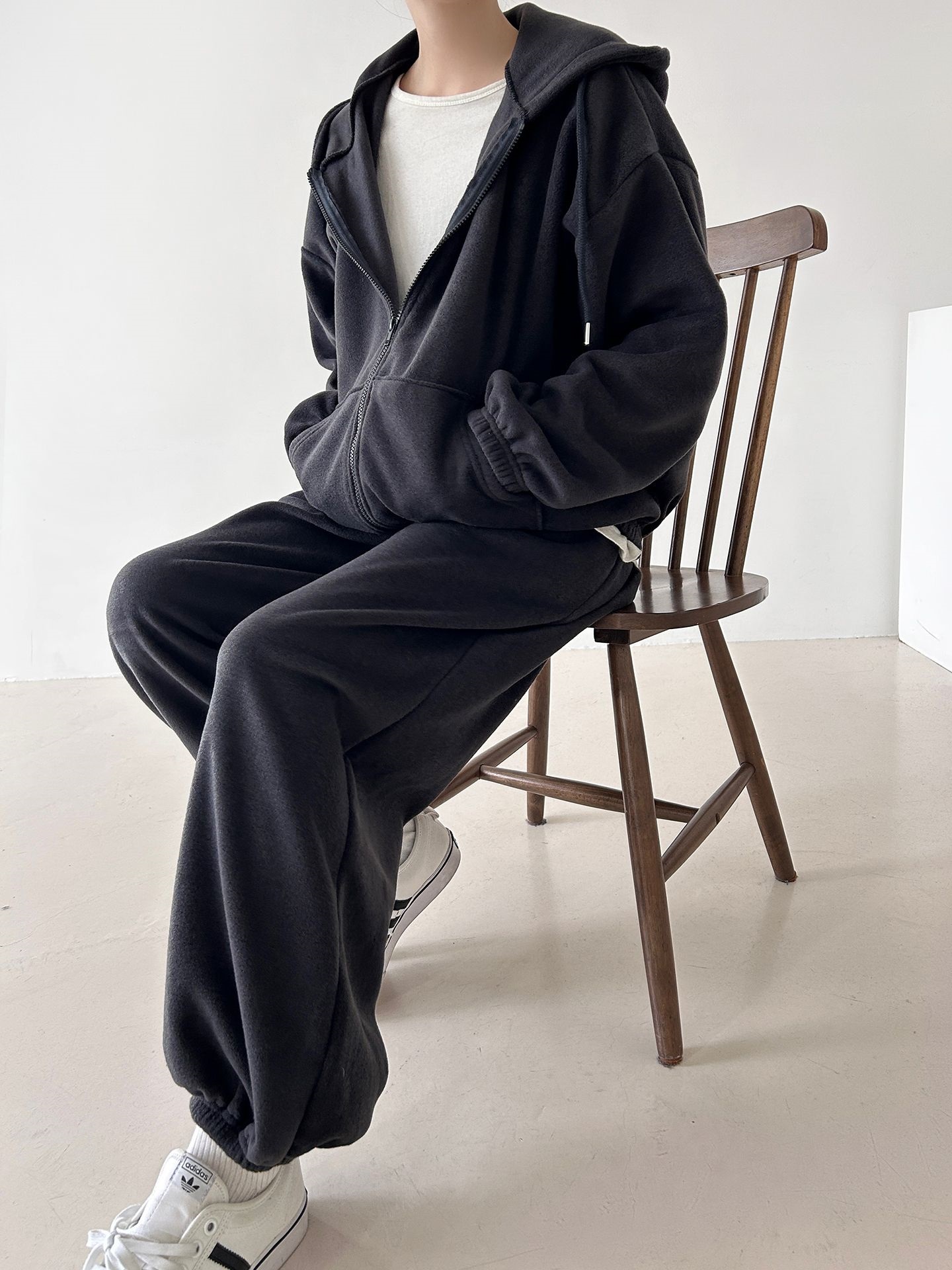 両起毛ジップアップフードウエストゴム長袖セットアップパンツジップパーカートレーニング | 詳細画像31