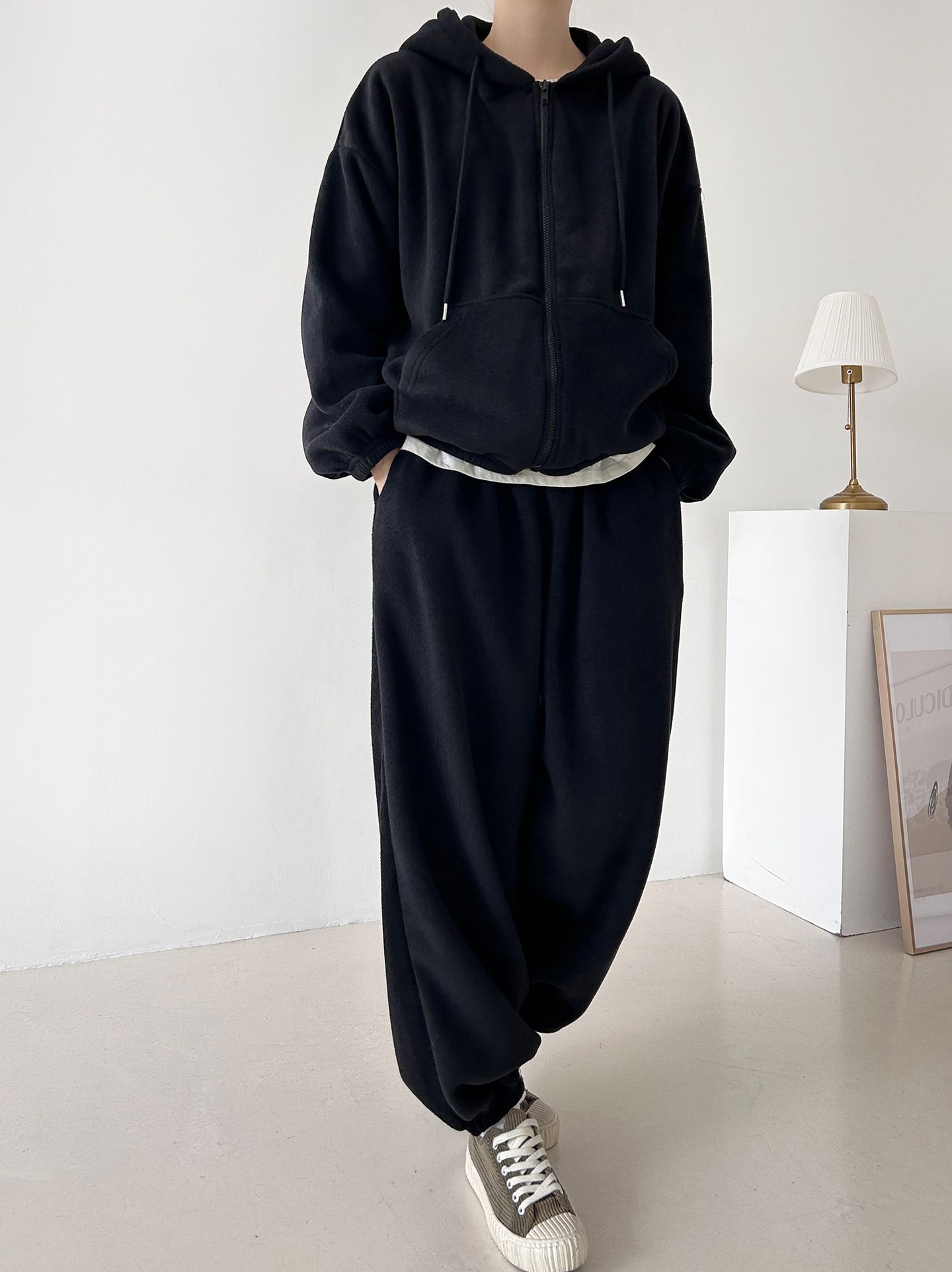 両起毛ジップアップフードウエストゴム長袖セットアップパンツジップパーカートレーニング | 詳細画像33