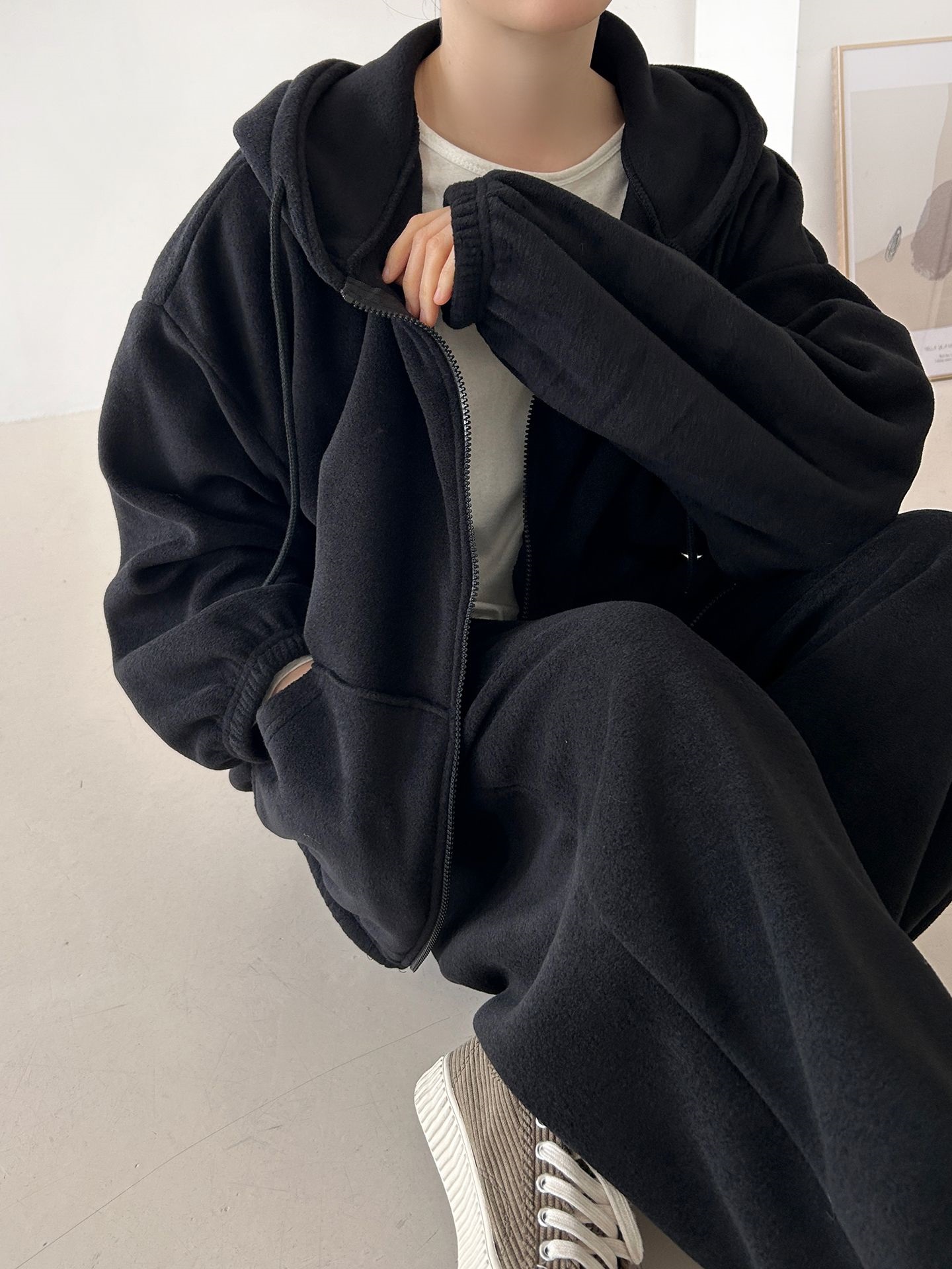 両起毛ジップアップフードウエストゴム長袖セットアップパンツジップパーカートレーニング | 詳細画像34