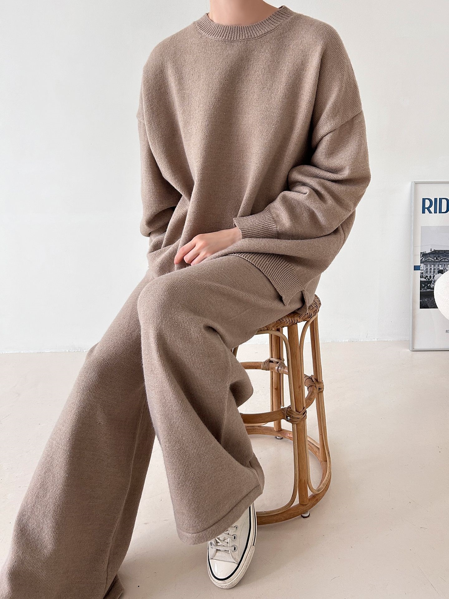 ラウンドネックウエストゴムロングルーズ長袖セットアップパンツニット | 詳細画像11