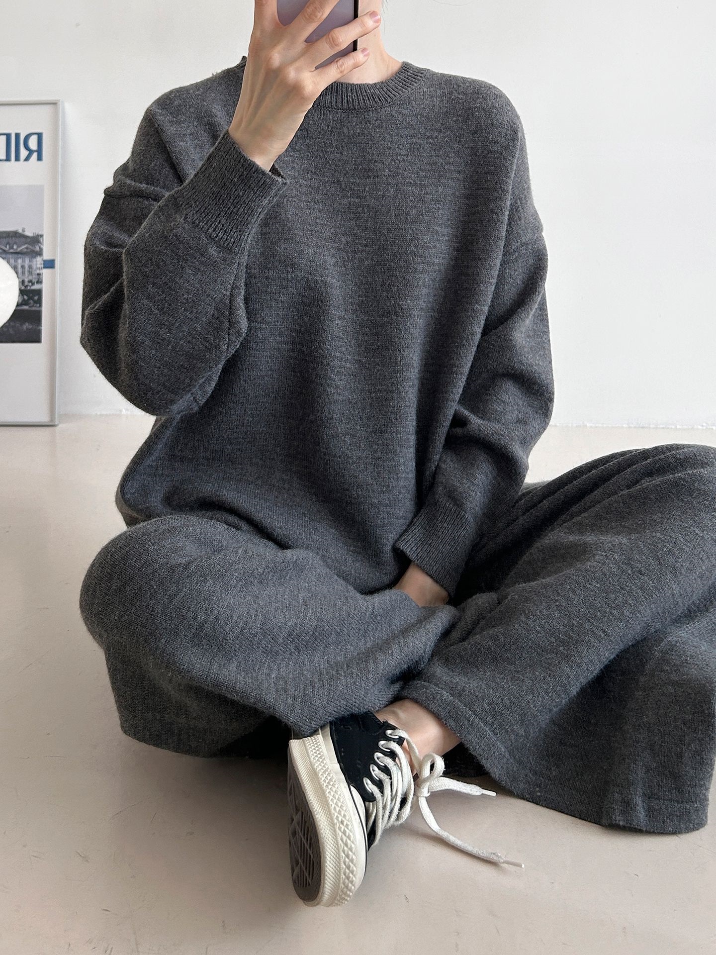 ラウンドネックウエストゴムロングルーズ長袖セットアップパンツニット | 詳細画像17