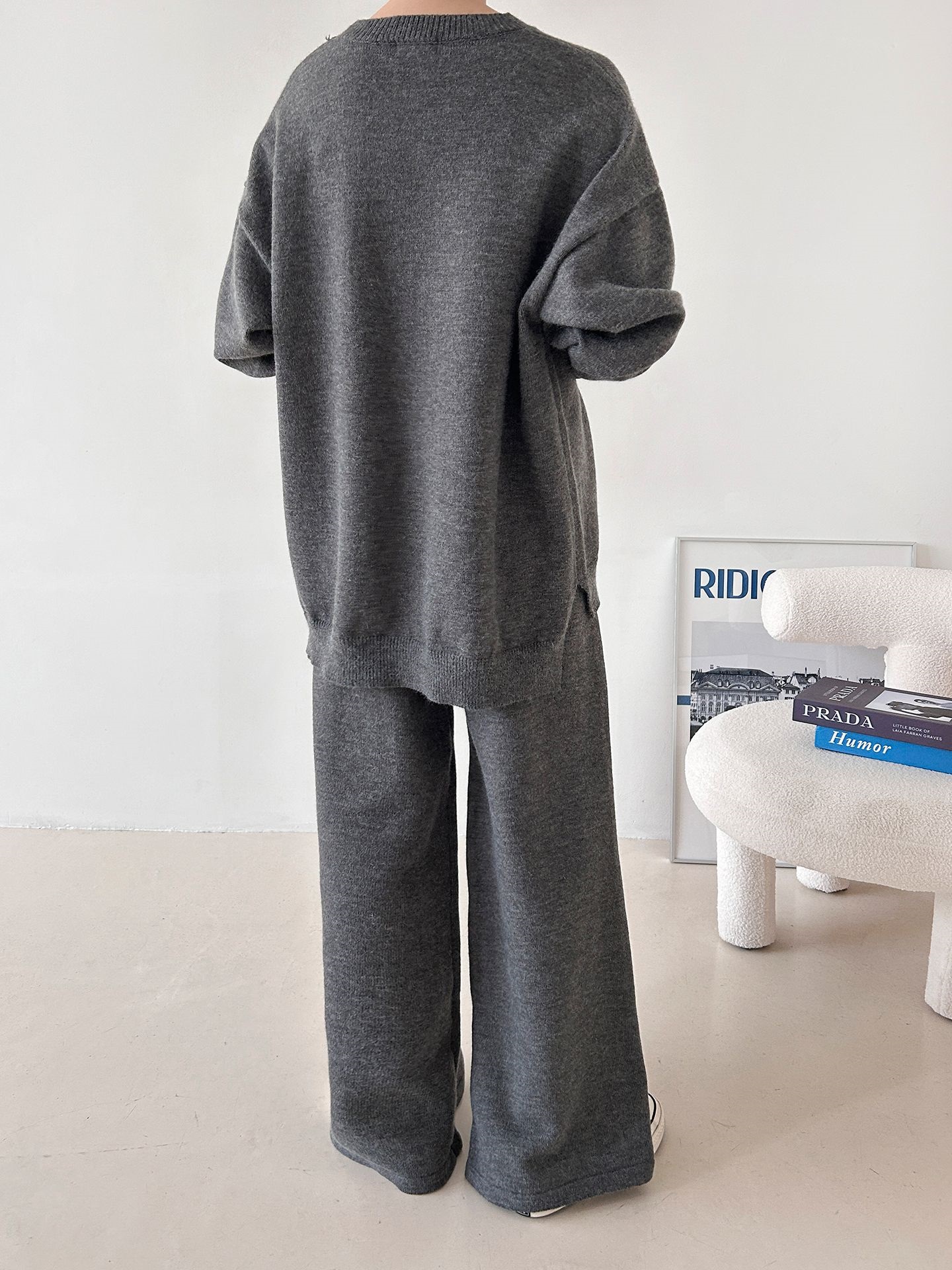 ラウンドネックウエストゴムロングルーズ長袖セットアップパンツニット | 詳細画像19