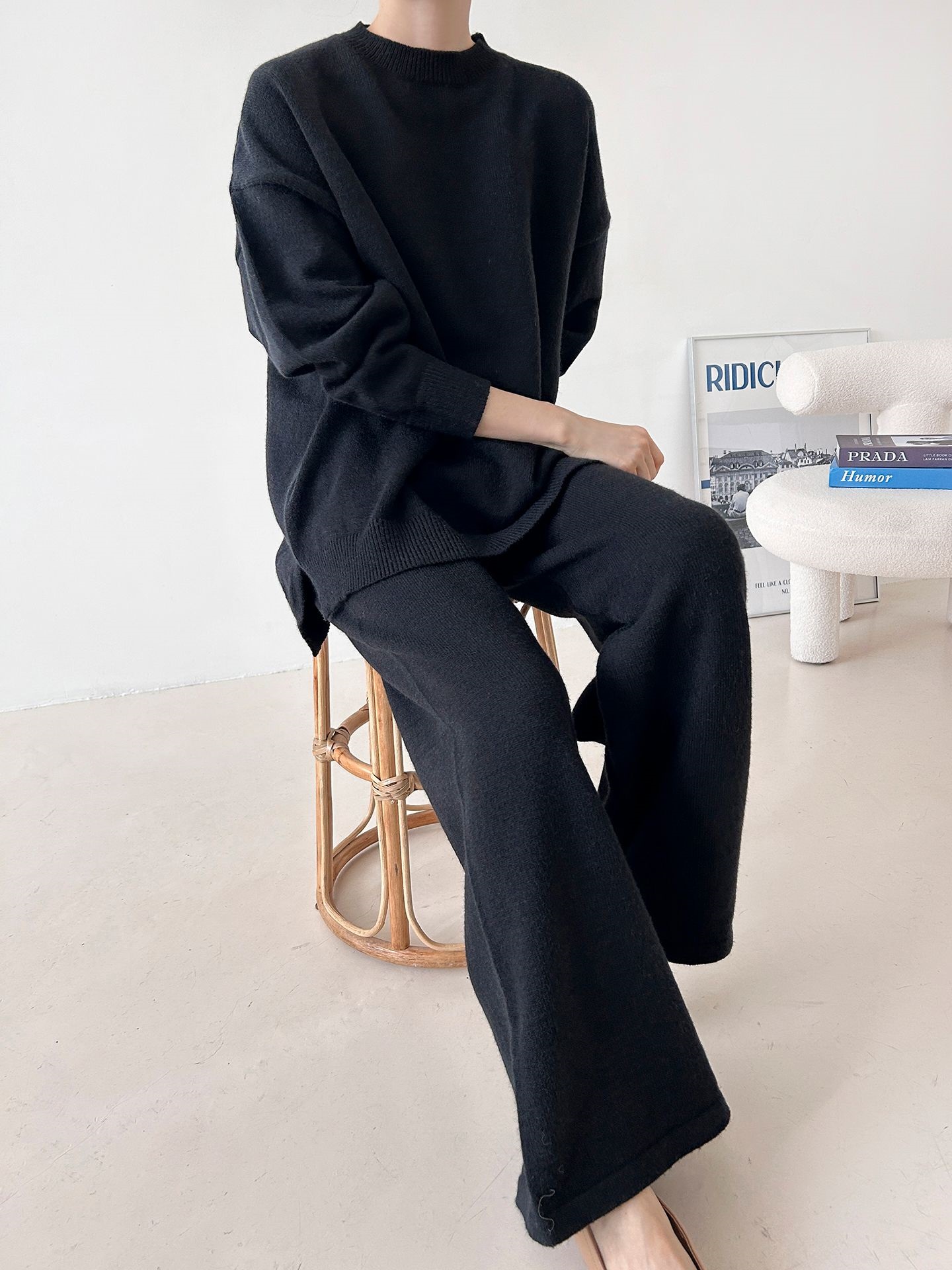 ラウンドネックウエストゴムロングルーズ長袖セットアップパンツニット | 詳細画像25