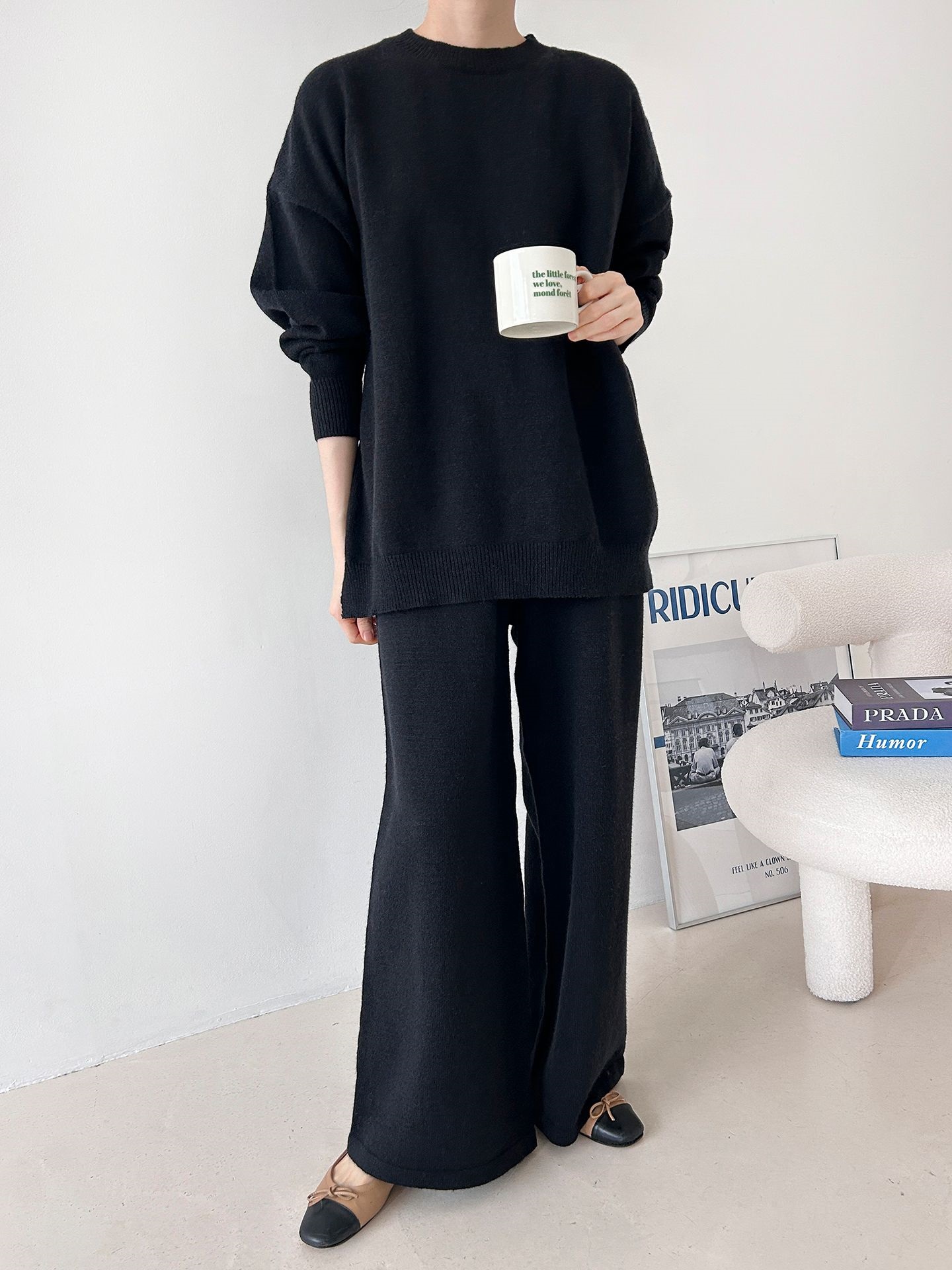 ラウンドネックウエストゴムロングルーズ長袖セットアップパンツニット | 詳細画像26