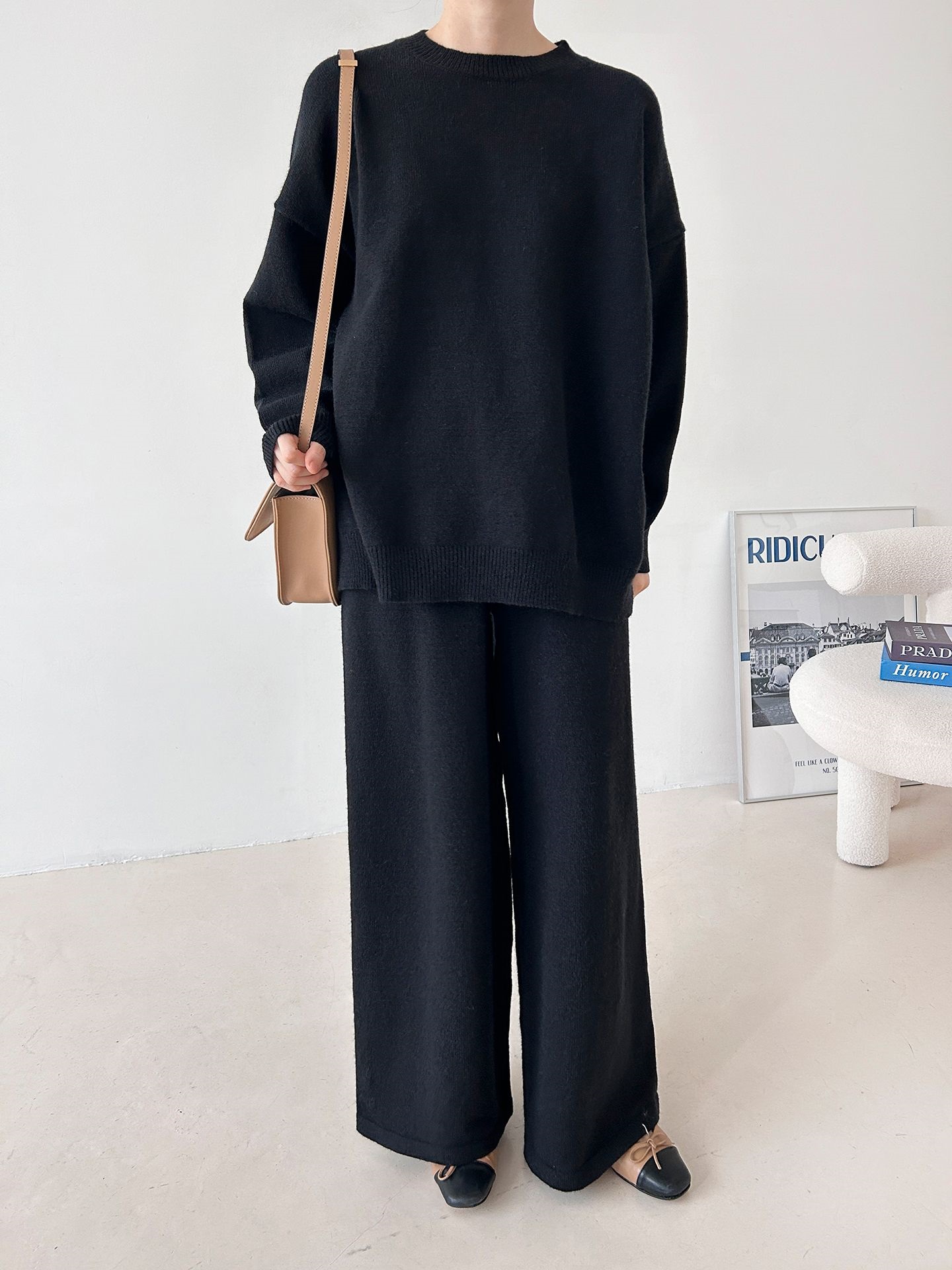 ラウンドネックウエストゴムロングルーズ長袖セットアップパンツニット | 詳細画像29