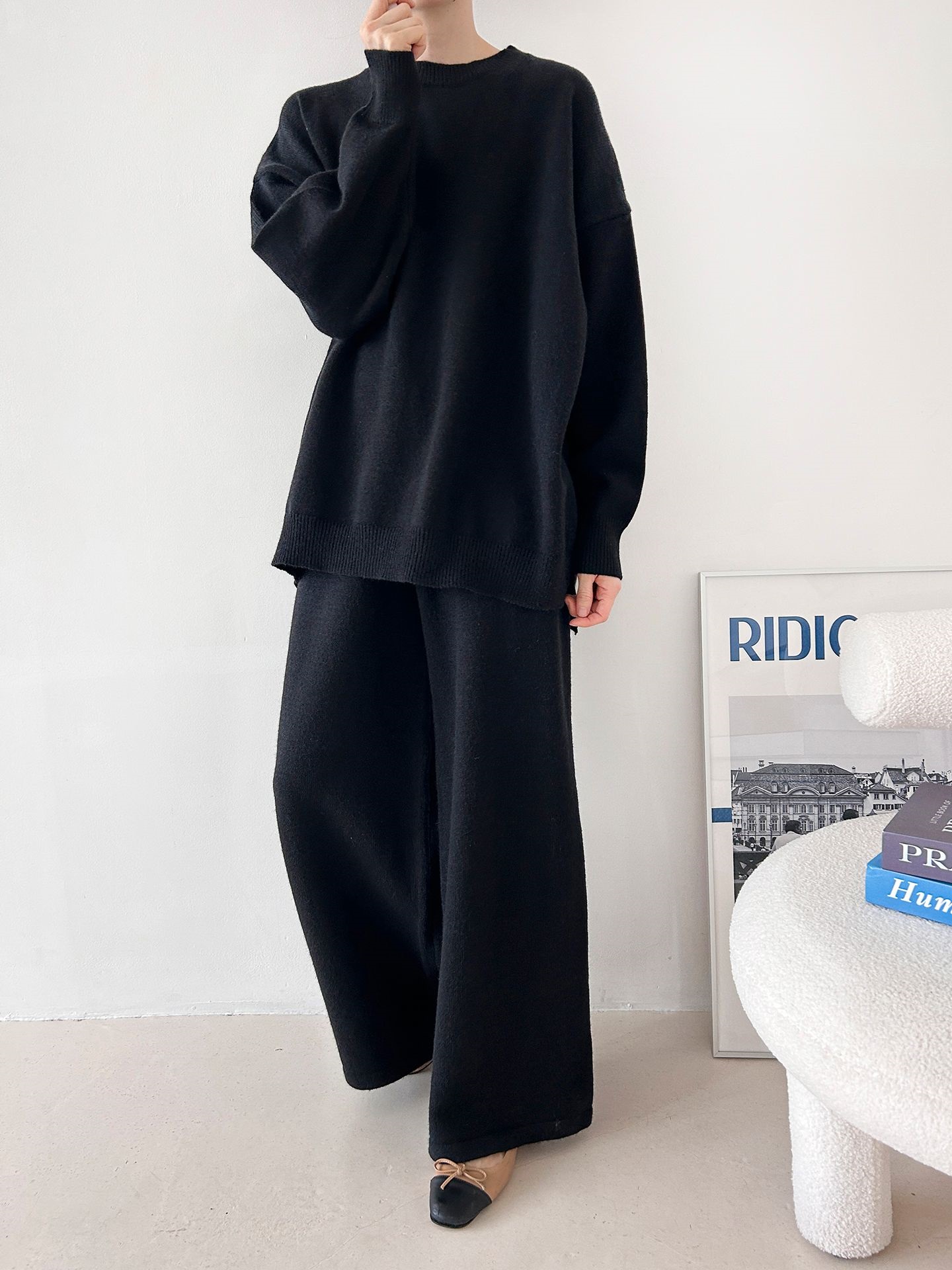 ラウンドネックウエストゴムロングルーズ長袖セットアップパンツニット | 詳細画像31