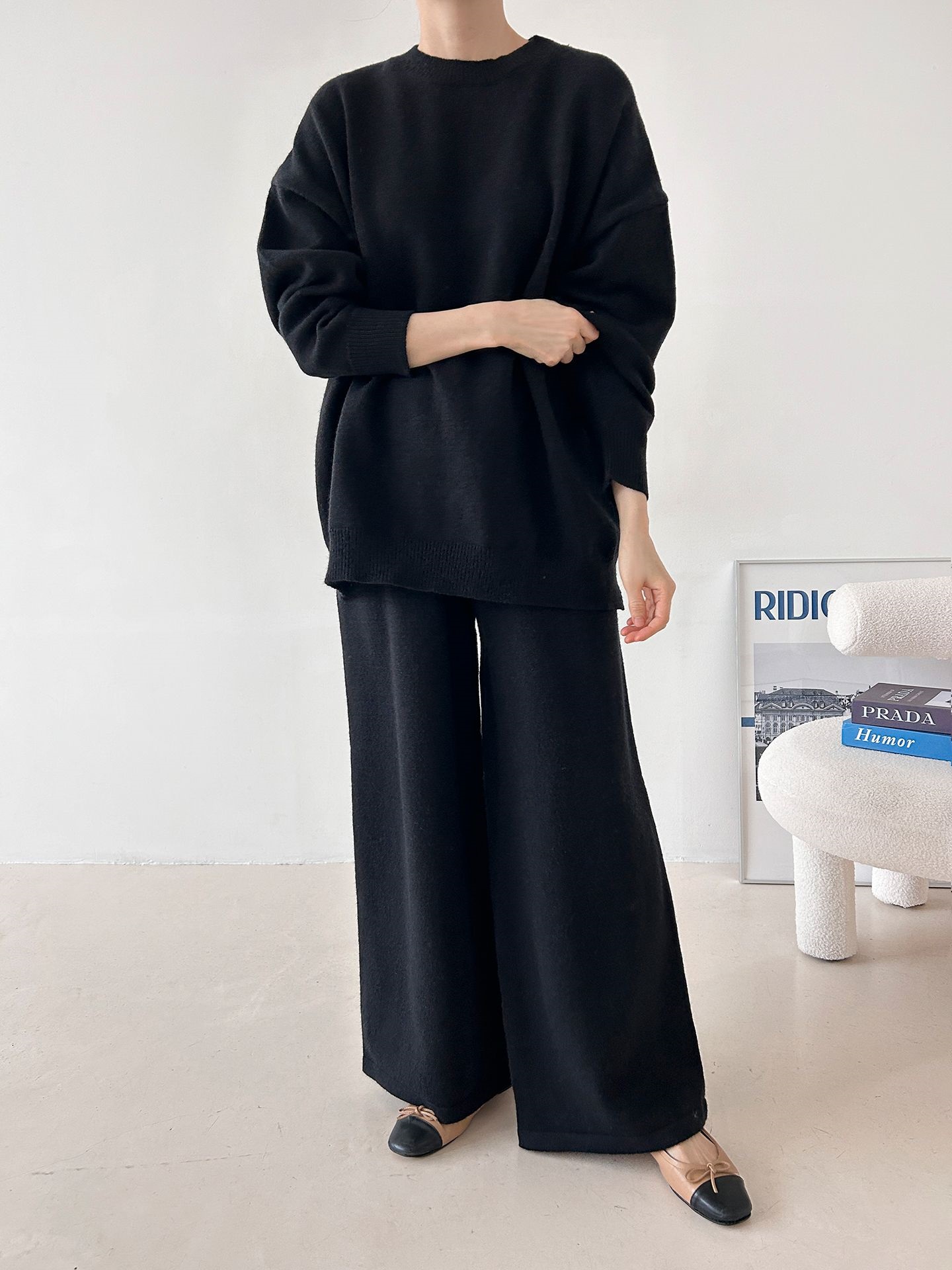 ラウンドネックウエストゴムロングルーズ長袖セットアップパンツニット | 詳細画像32