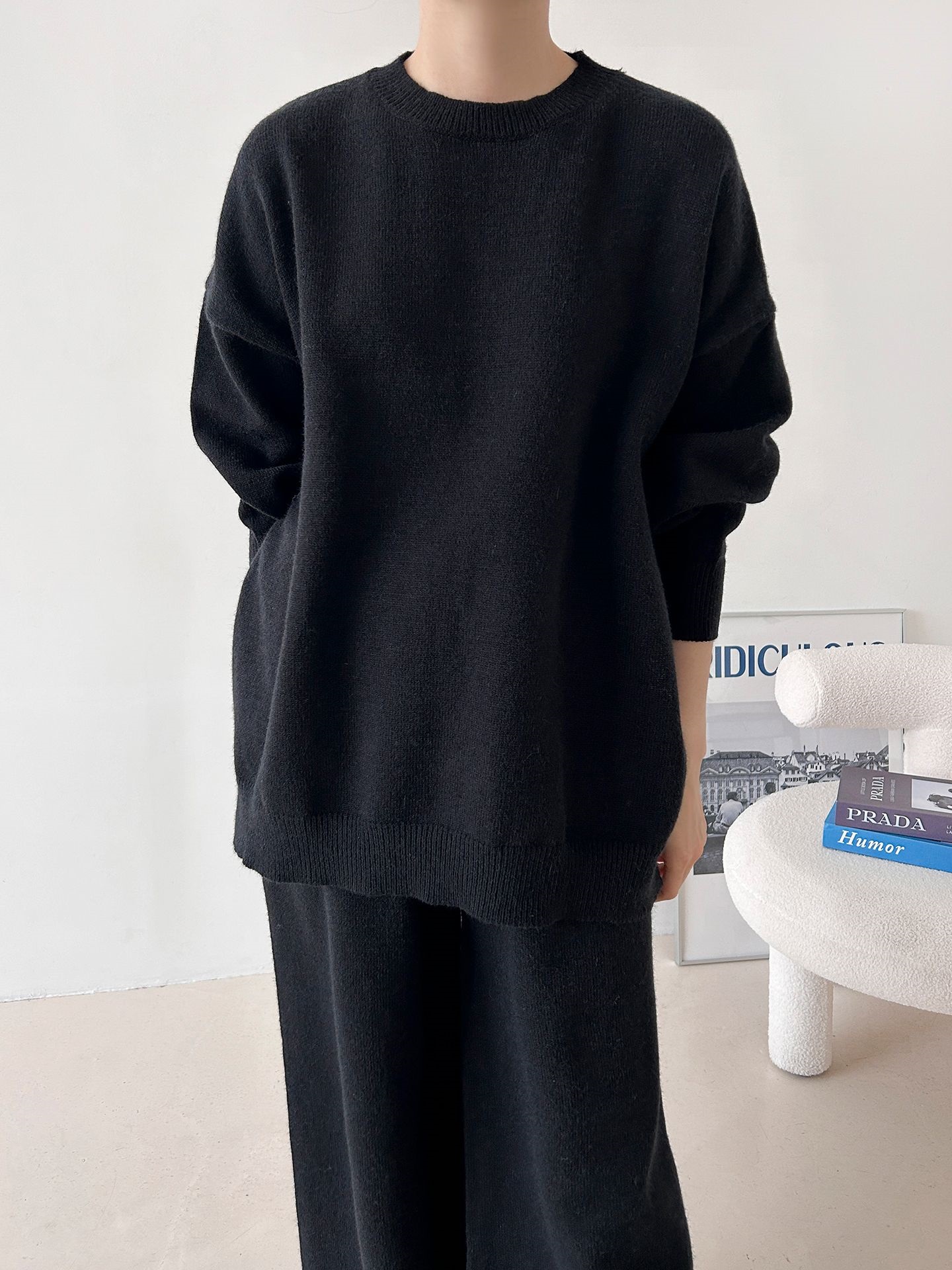 ラウンドネックウエストゴムロングルーズ長袖セットアップパンツニット | 詳細画像33