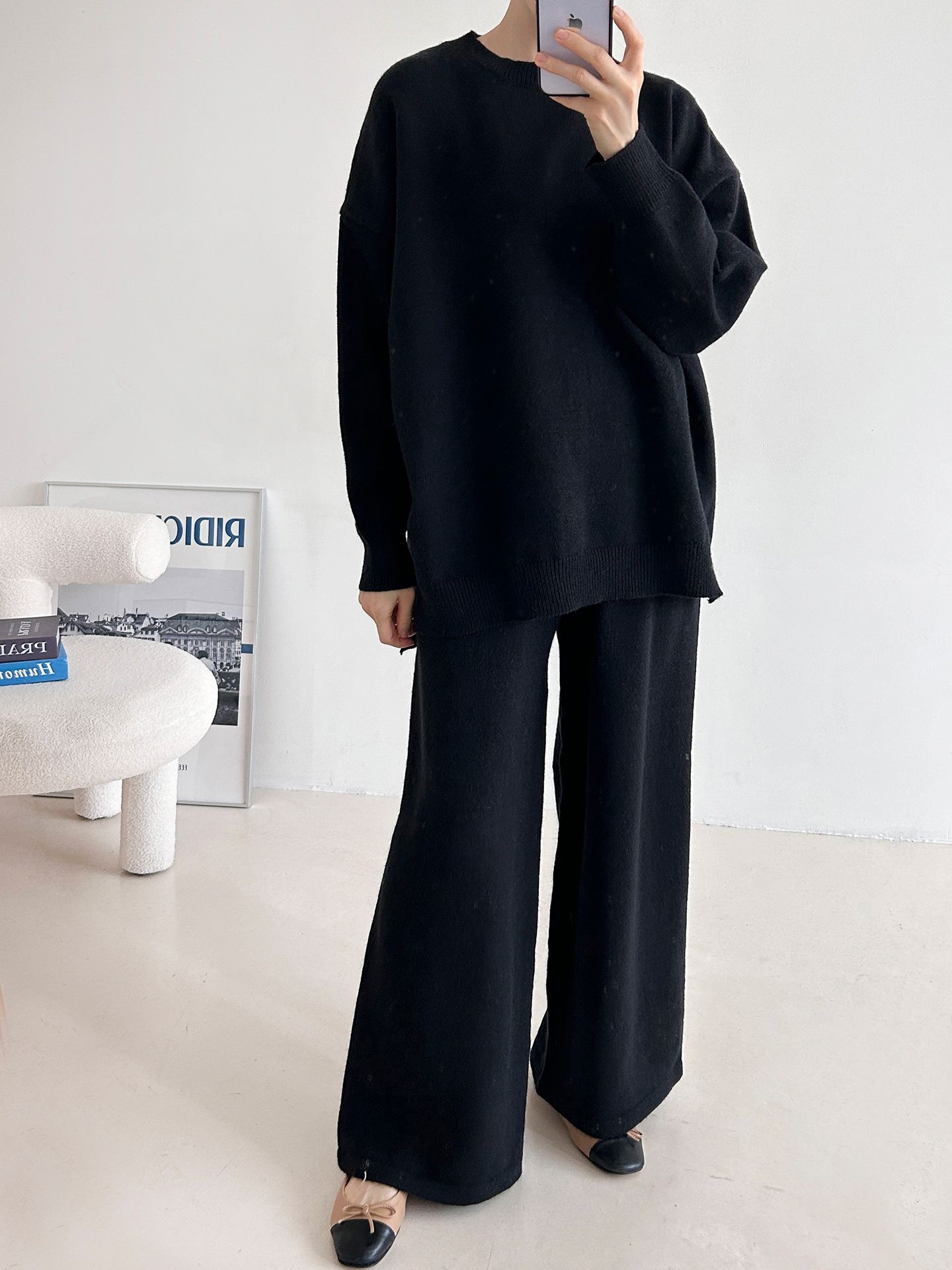 ラウンドネックウエストゴムロングルーズ長袖セットアップパンツニット | 詳細画像34