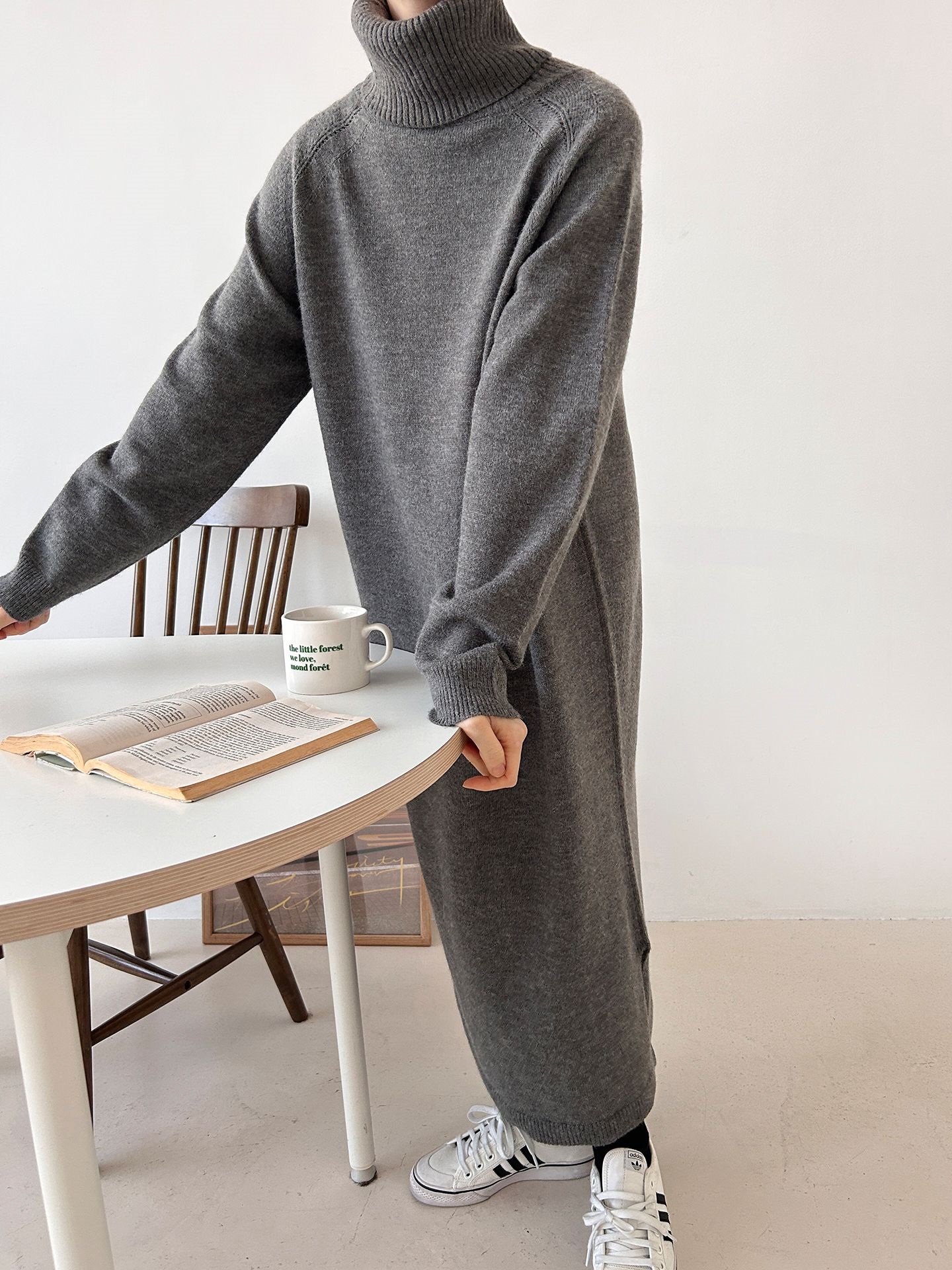 ニットタートルネックロングルーズ長袖ワンピース | 詳細画像3