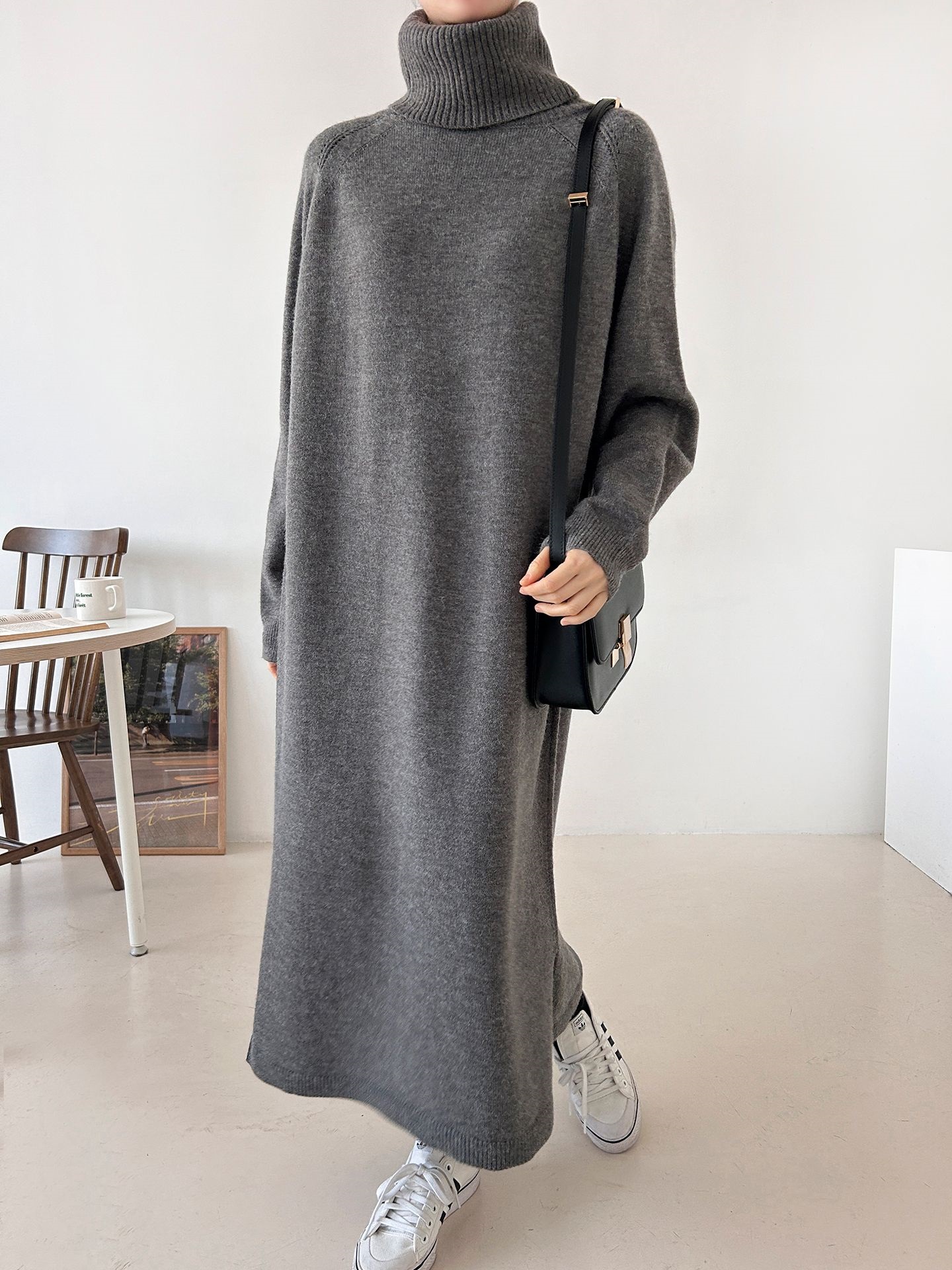 ニットタートルネックロングルーズ長袖ワンピース | 詳細画像5