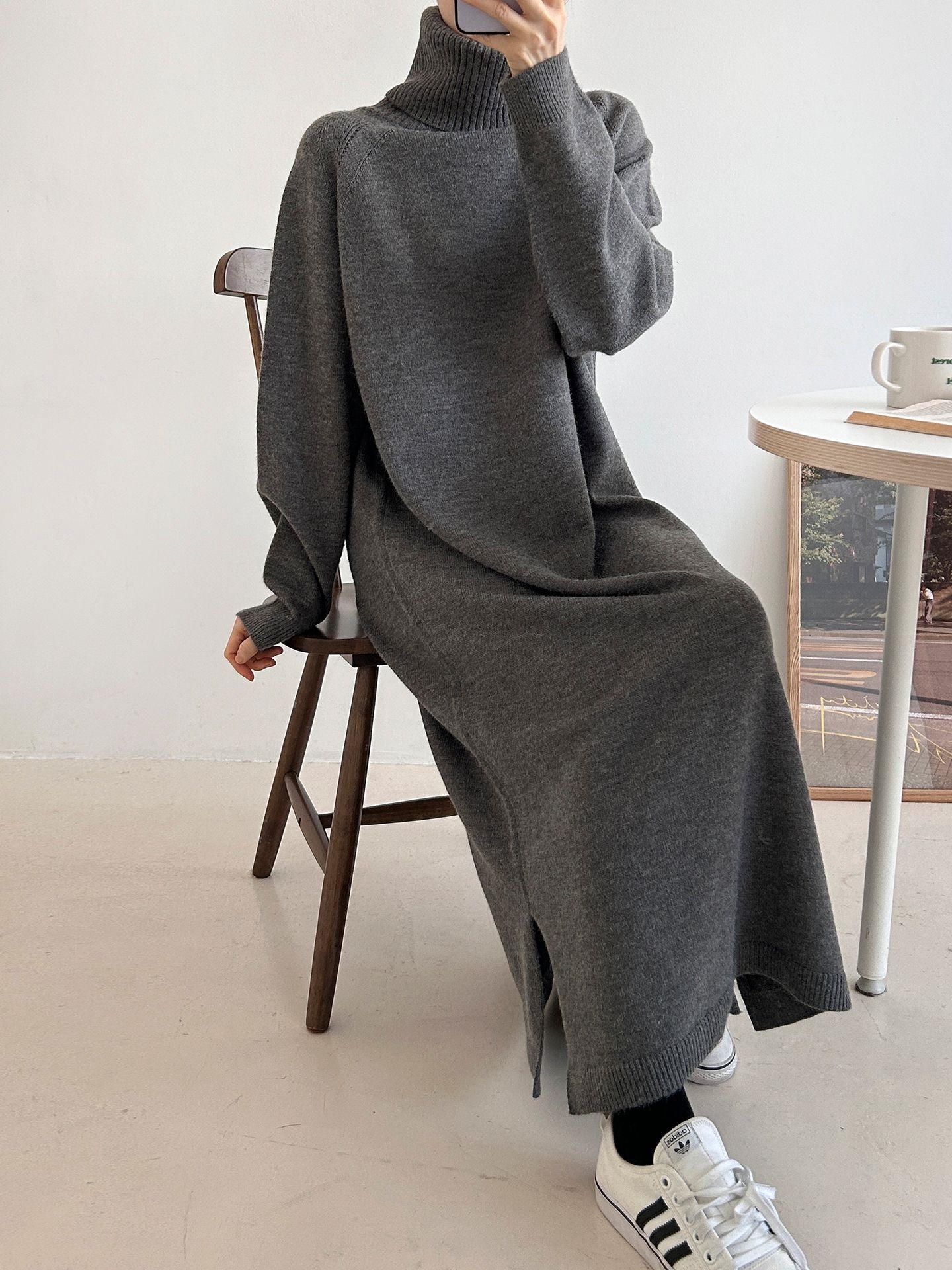 ニットタートルネックロングルーズ長袖ワンピース | 詳細画像6