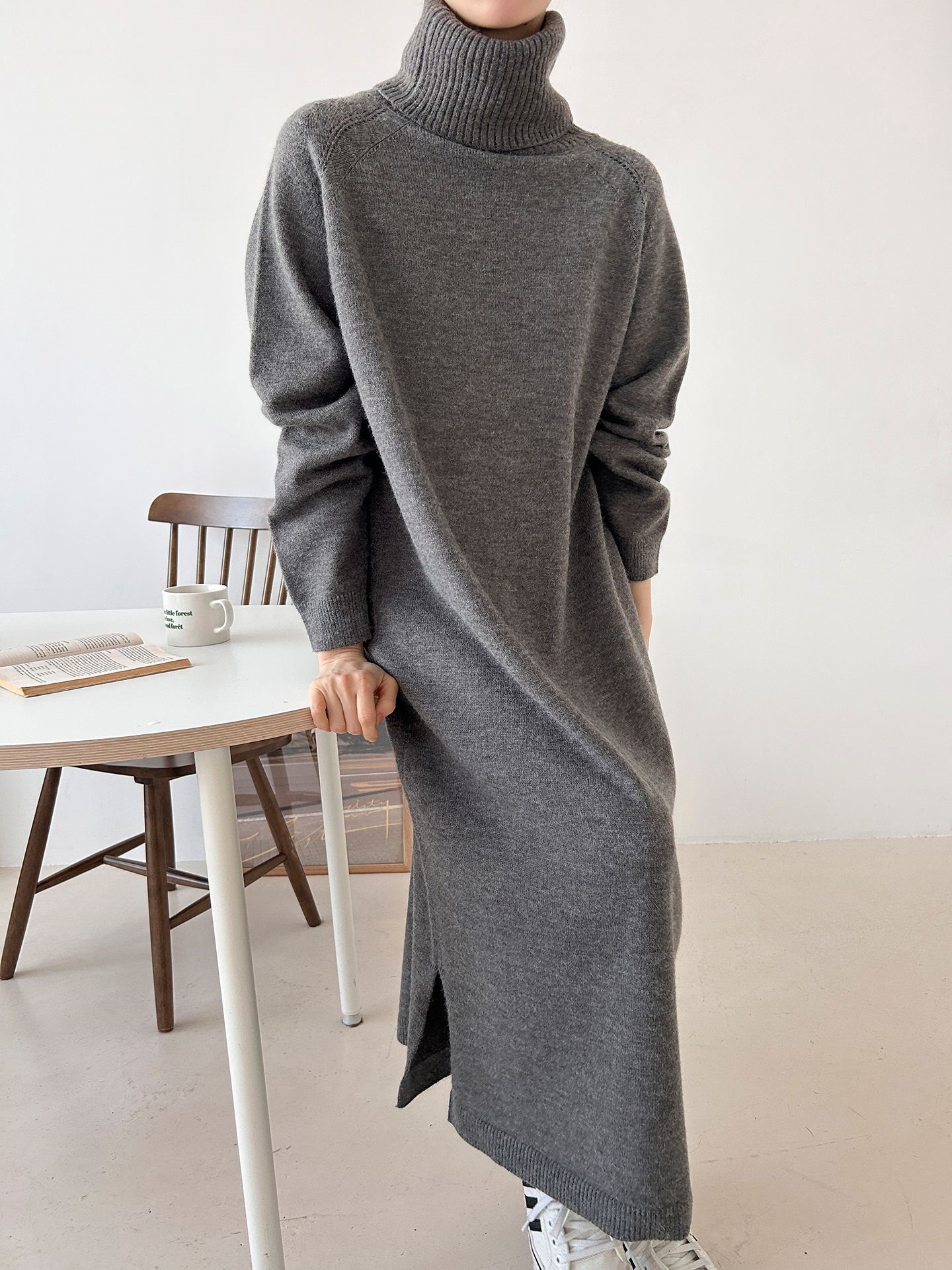 ニットタートルネックロングルーズ長袖ワンピース | 詳細画像7