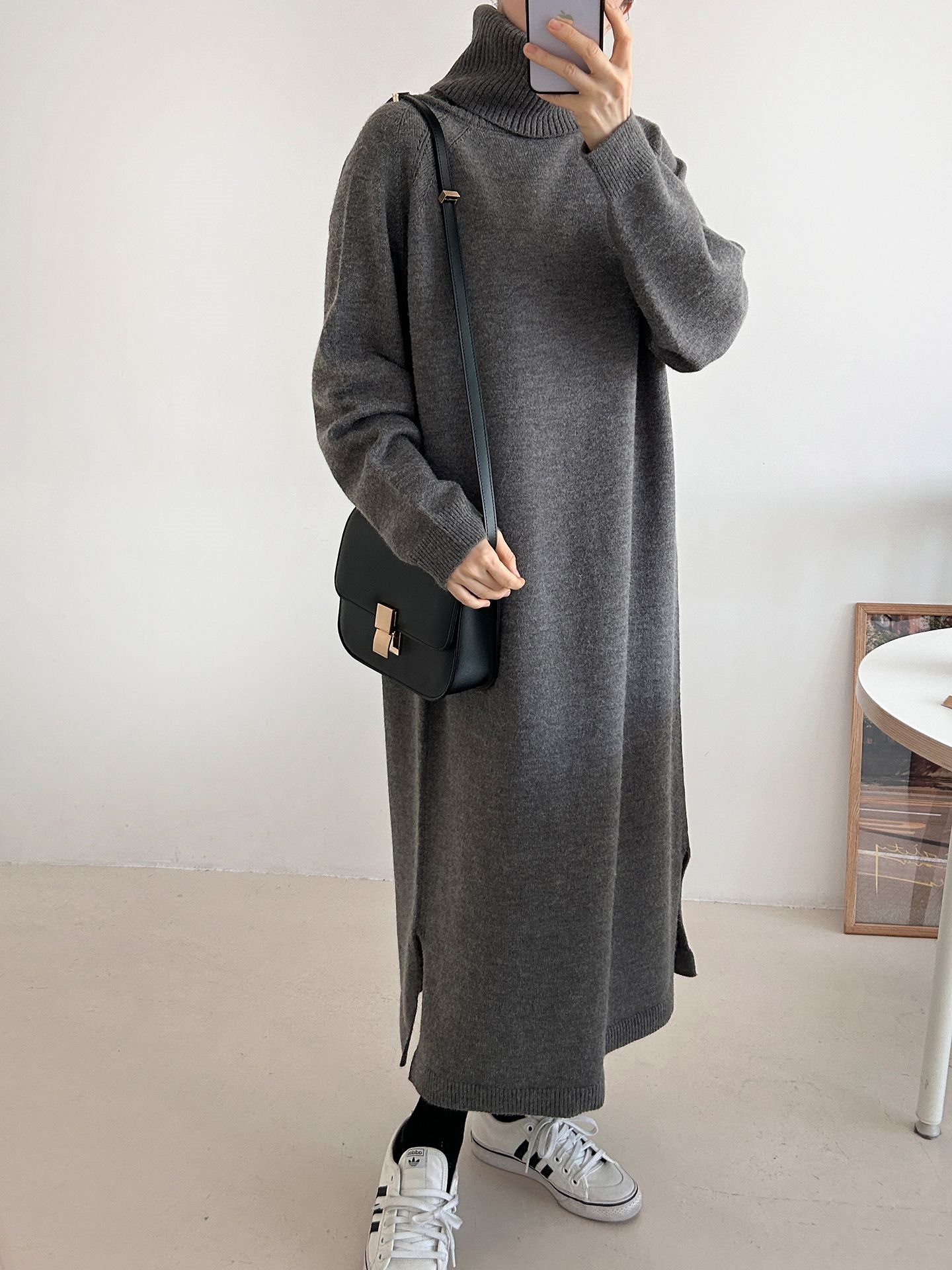 ニットタートルネックロングルーズ長袖ワンピース | 詳細画像8