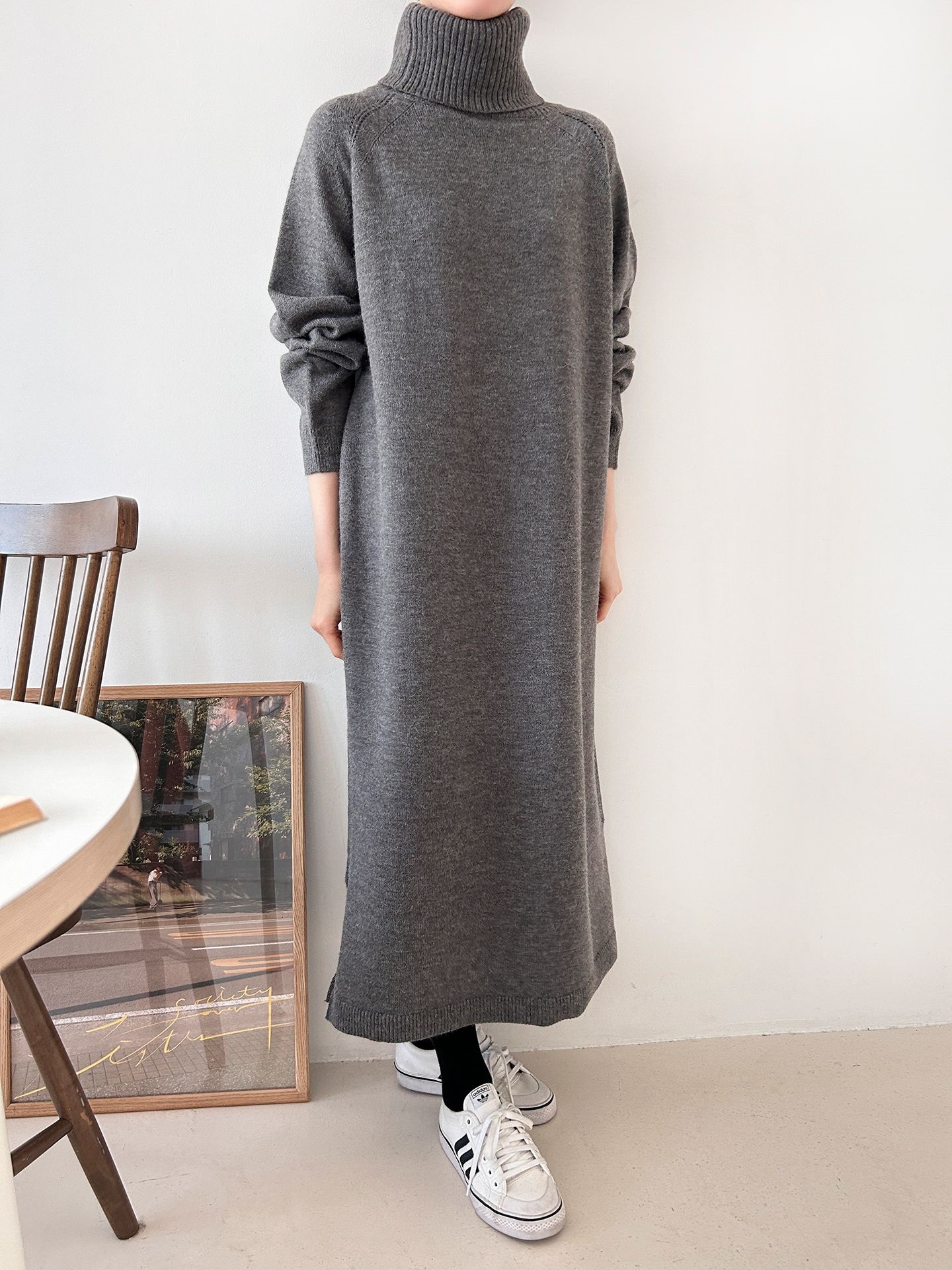 ニットタートルネックロングルーズ長袖ワンピース | 詳細画像9