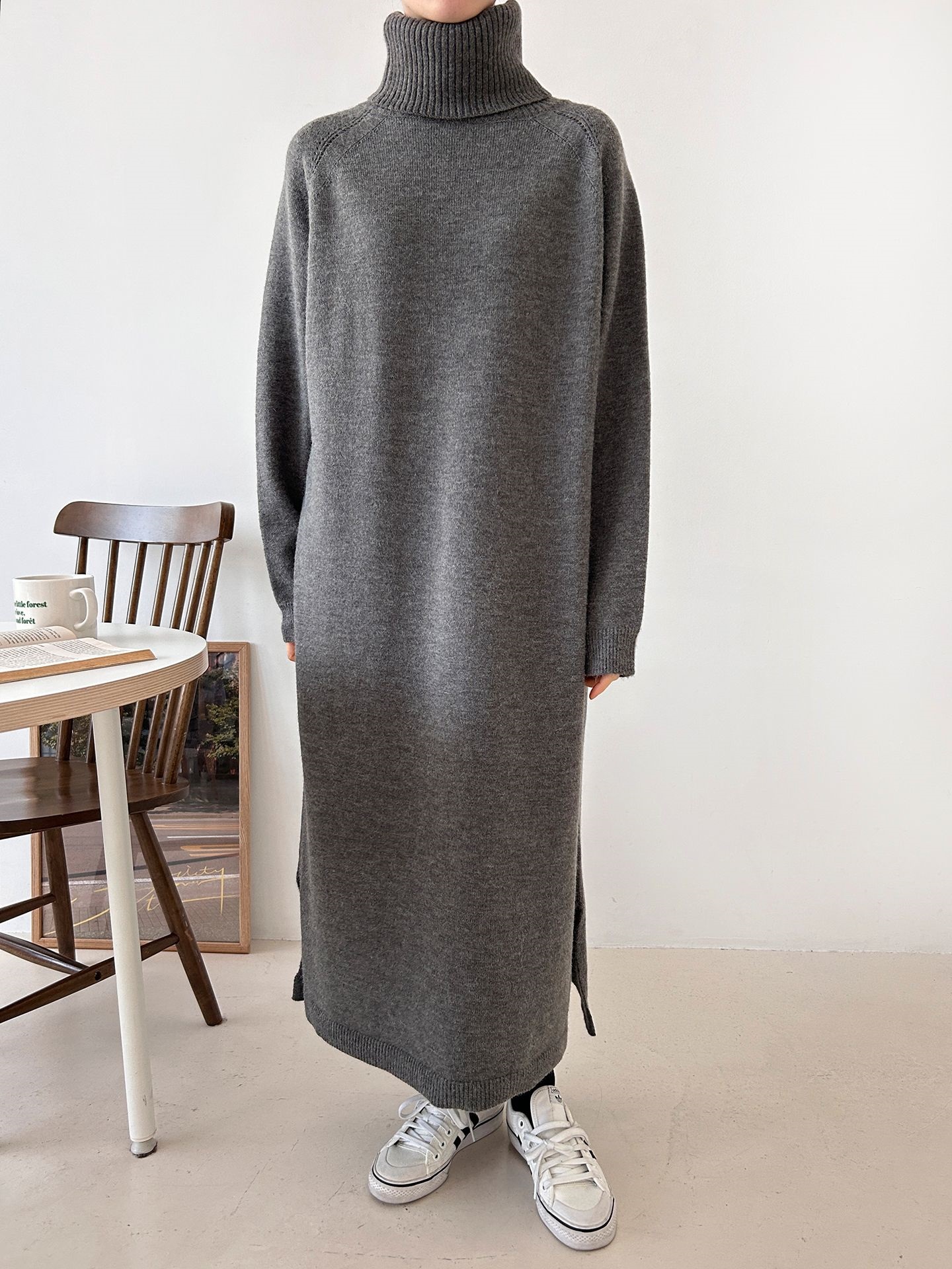 ニットタートルネックロングルーズ長袖ワンピース | 詳細画像11