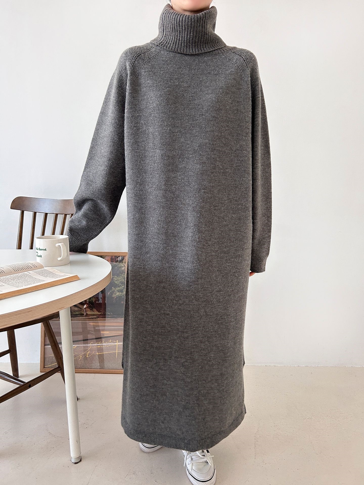 ニットタートルネックロングルーズ長袖ワンピース | 詳細画像12