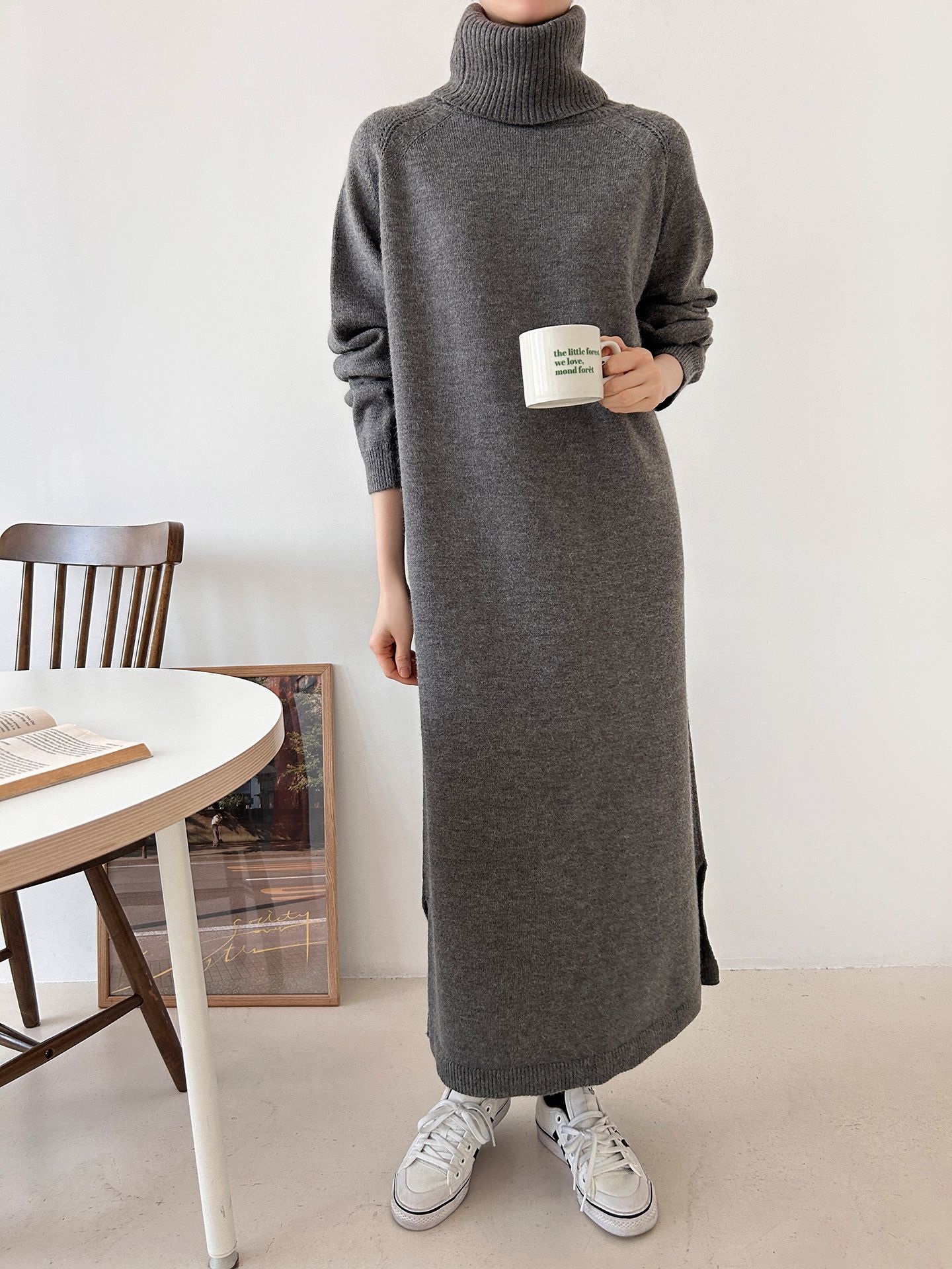 ニットタートルネックロングルーズ長袖ワンピース | 詳細画像13
