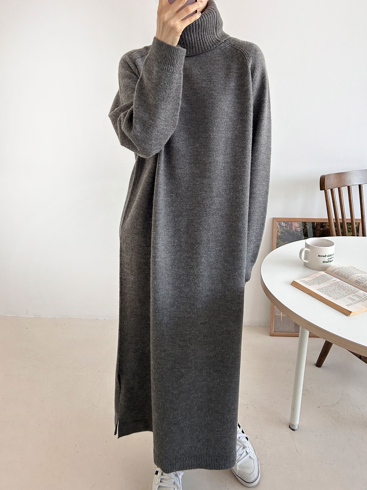 ニットタートルネックロングルーズ長袖ワンピース | 詳細画像14