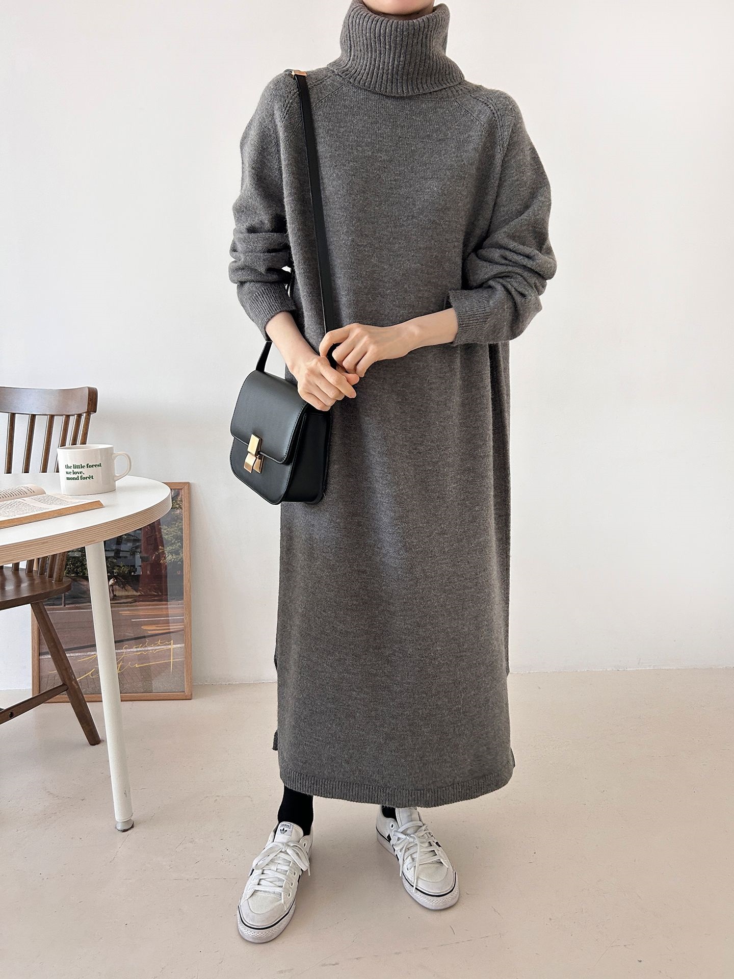 ニットタートルネックロングルーズ長袖ワンピース | 詳細画像15