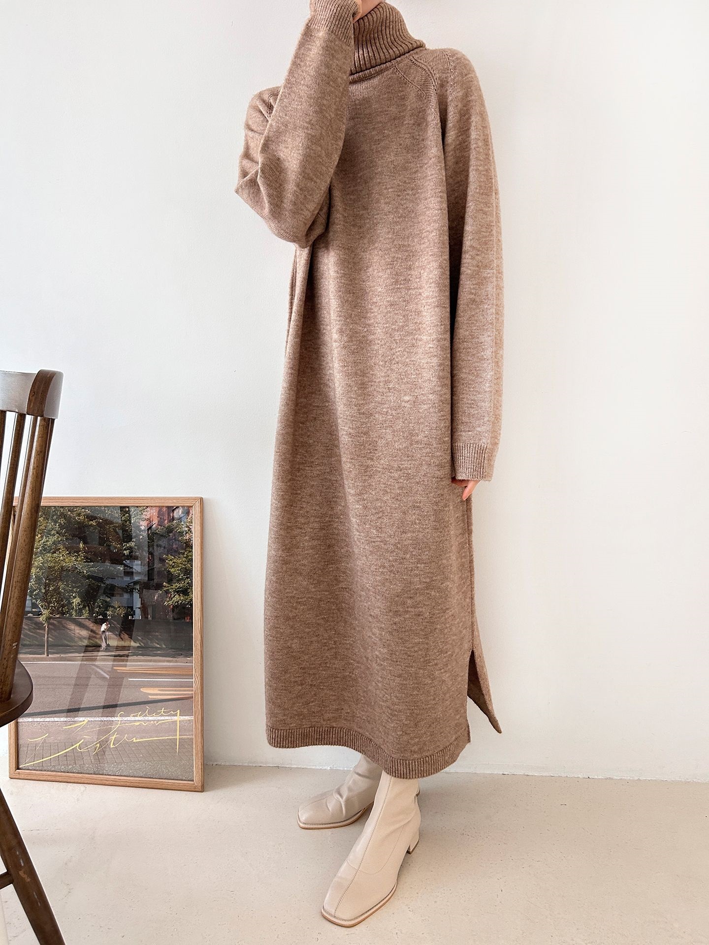 ニットタートルネックロングルーズ長袖ワンピース | 詳細画像16