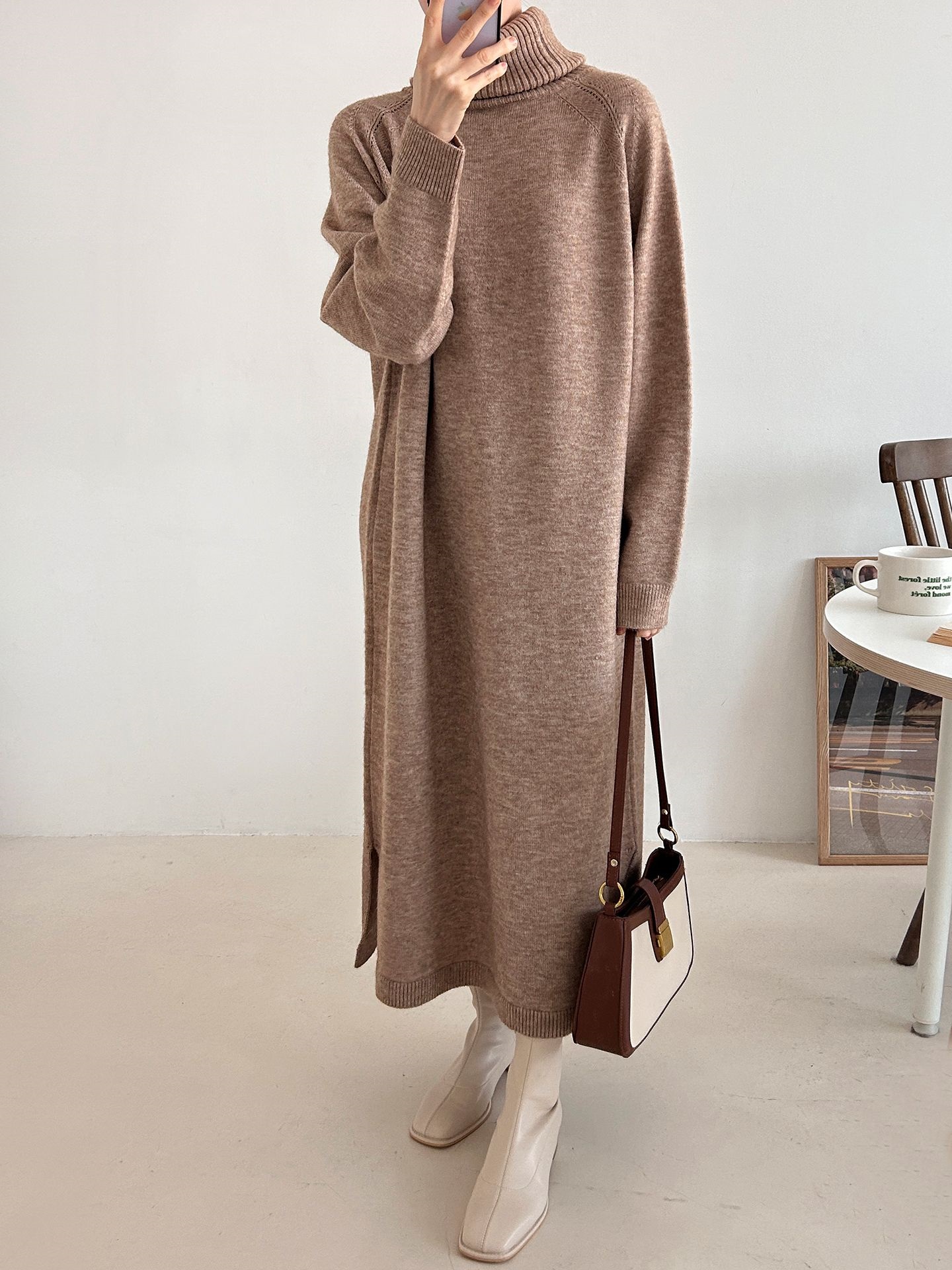 ニットタートルネックロングルーズ長袖ワンピース | 詳細画像17