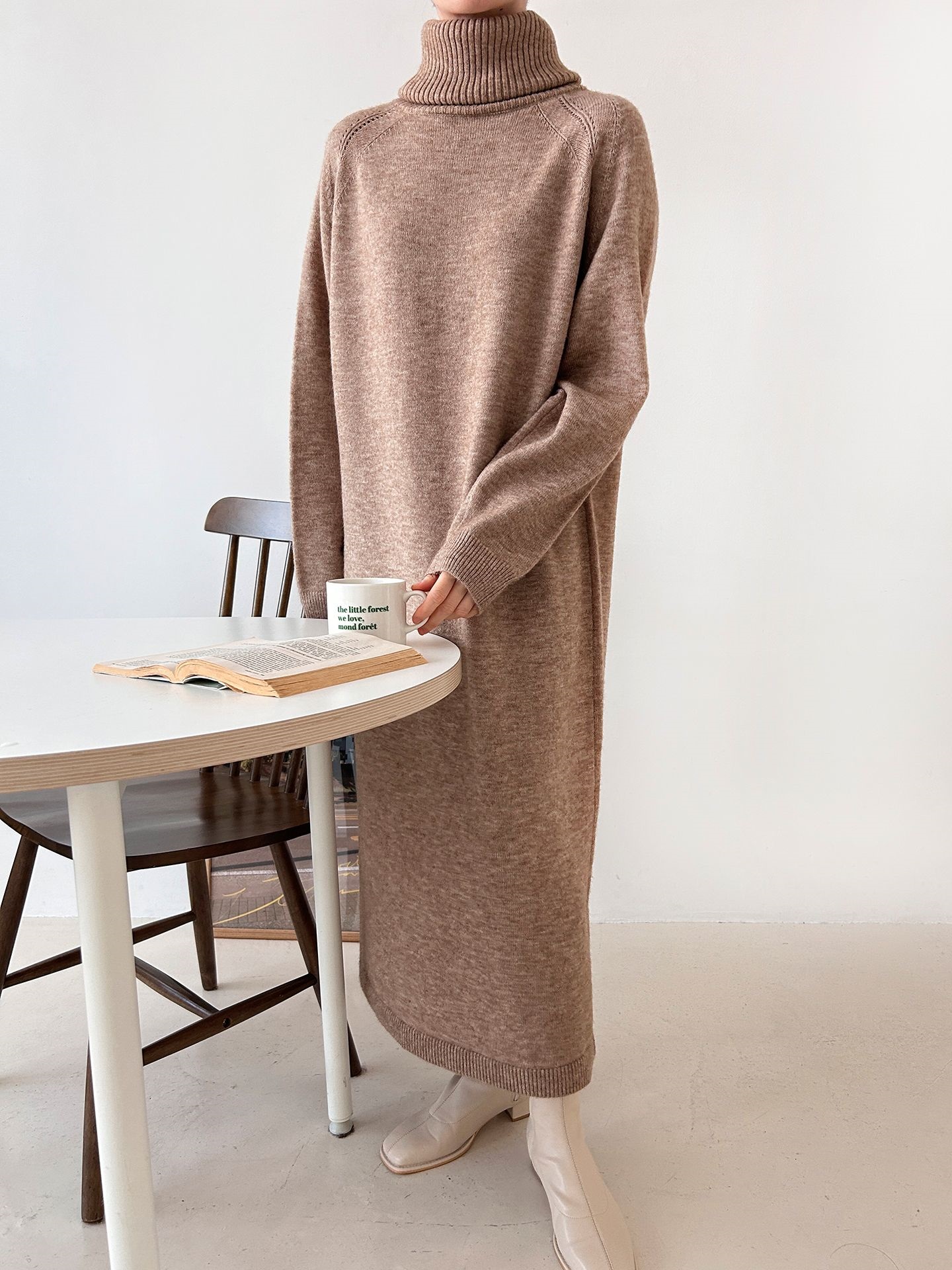 ニットタートルネックロングルーズ長袖ワンピース | 詳細画像19