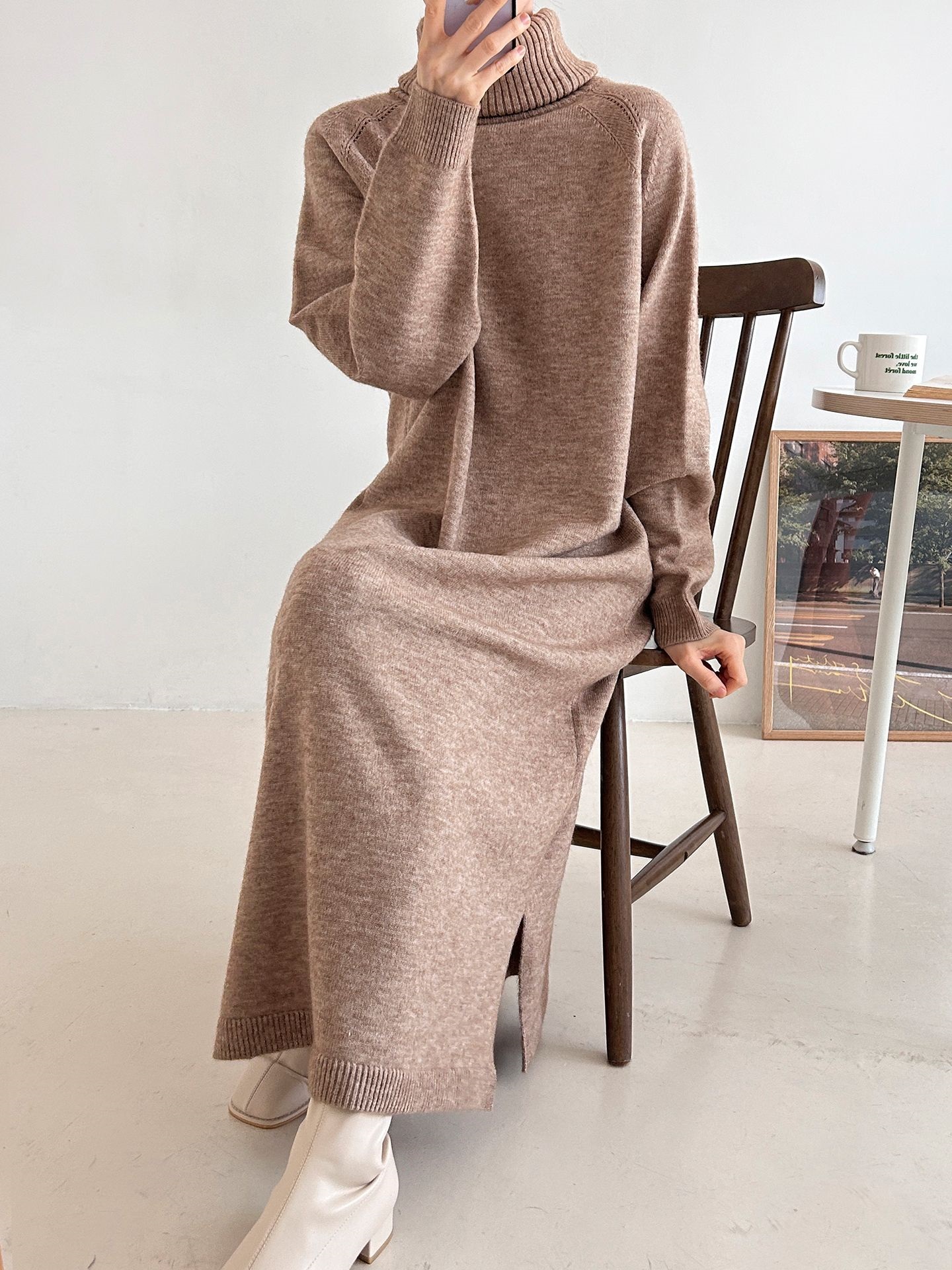 ニットタートルネックロングルーズ長袖ワンピース | 詳細画像20