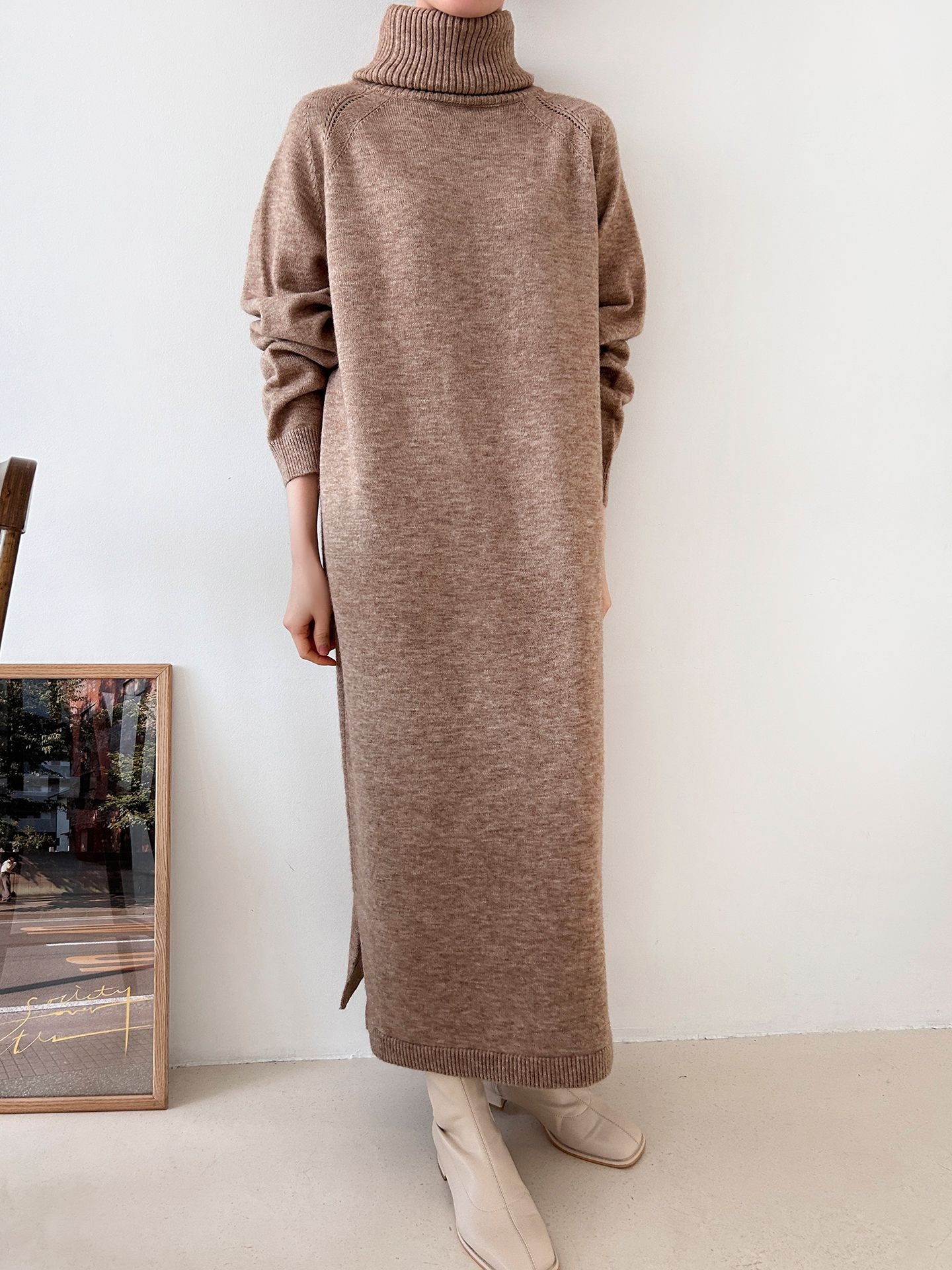 ニットタートルネックロングルーズ長袖ワンピース | 詳細画像23