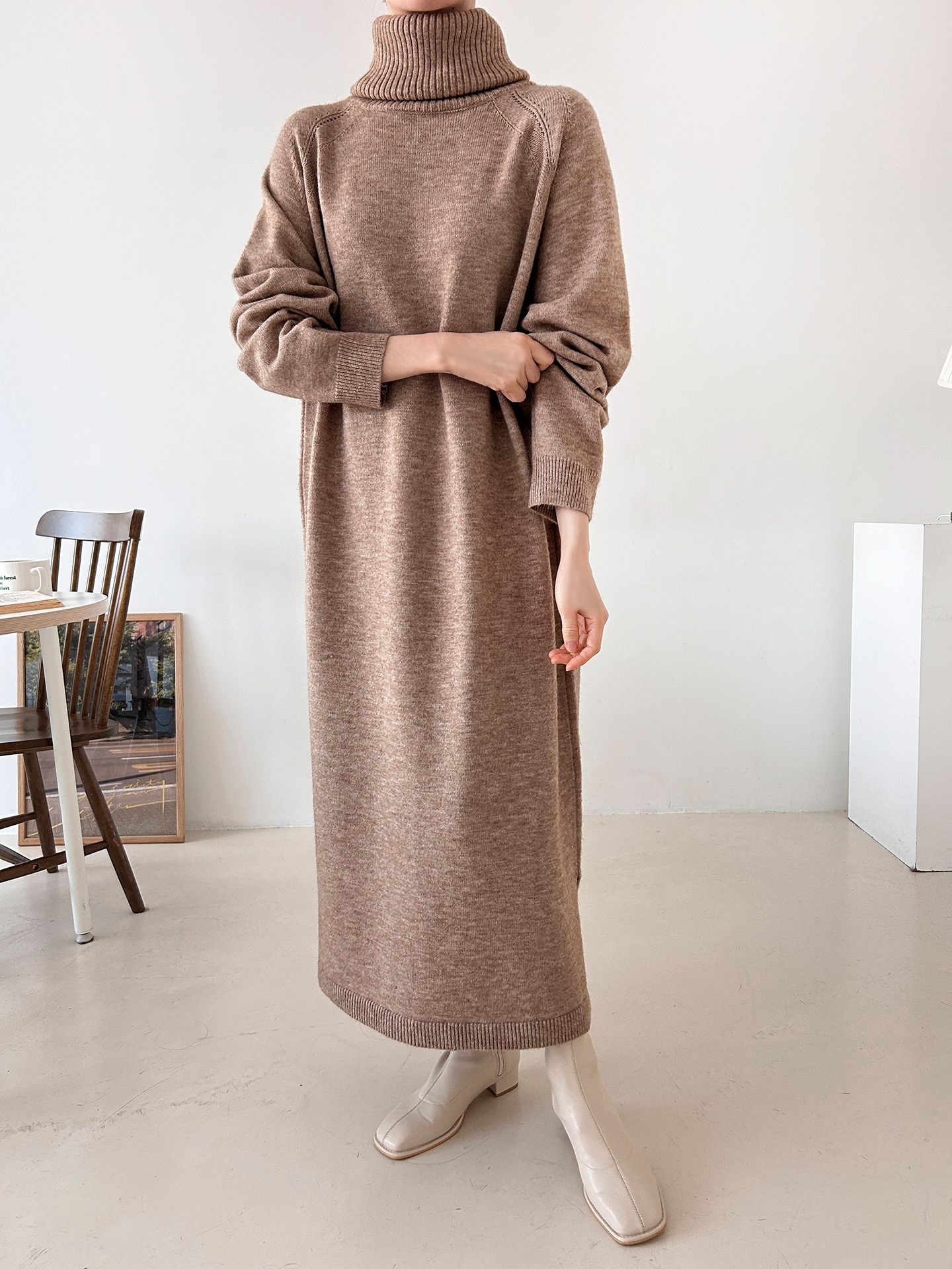 ニットタートルネックロングルーズ長袖ワンピース | 詳細画像24