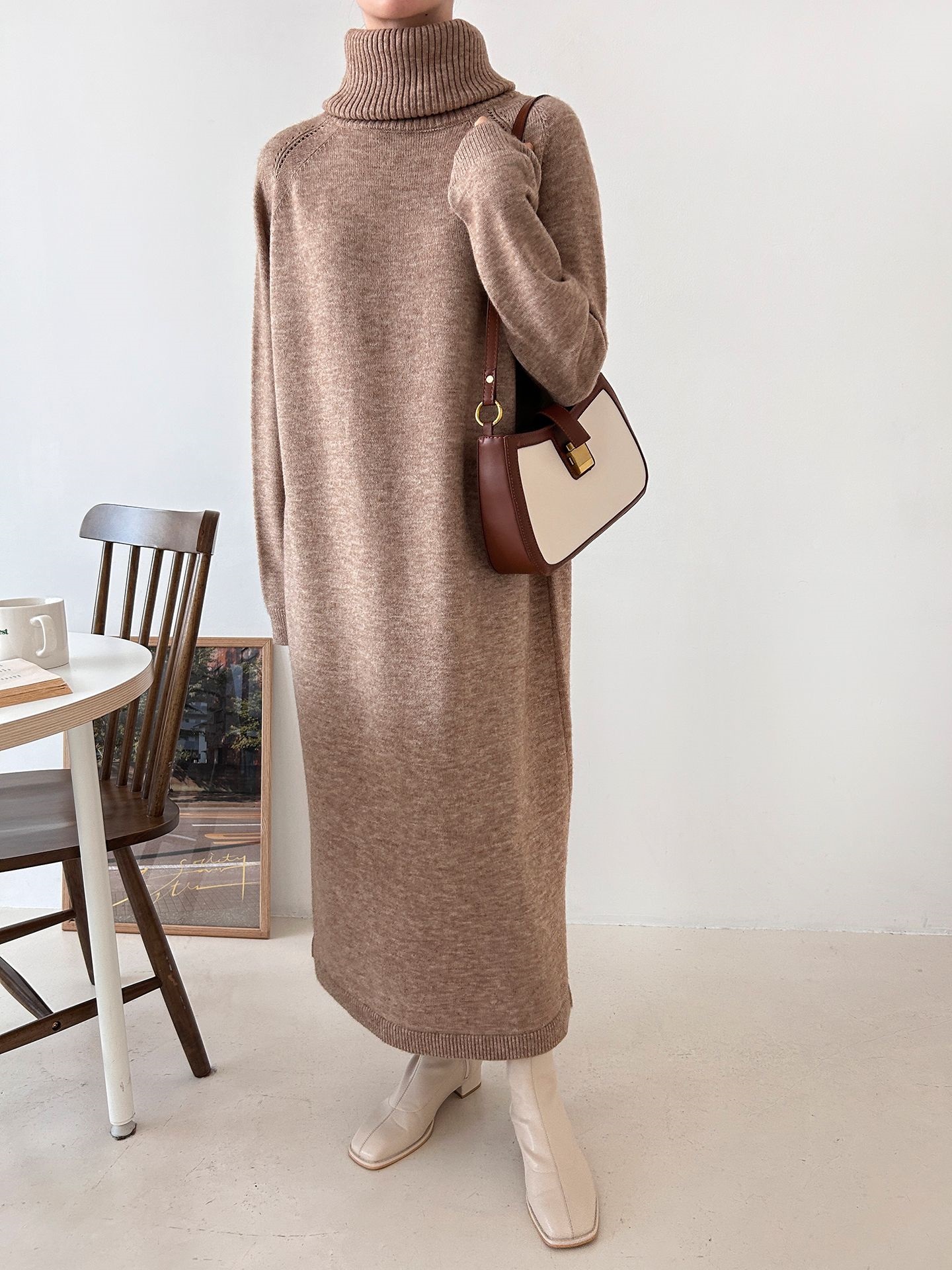 ニットタートルネックロングルーズ長袖ワンピース | 詳細画像25