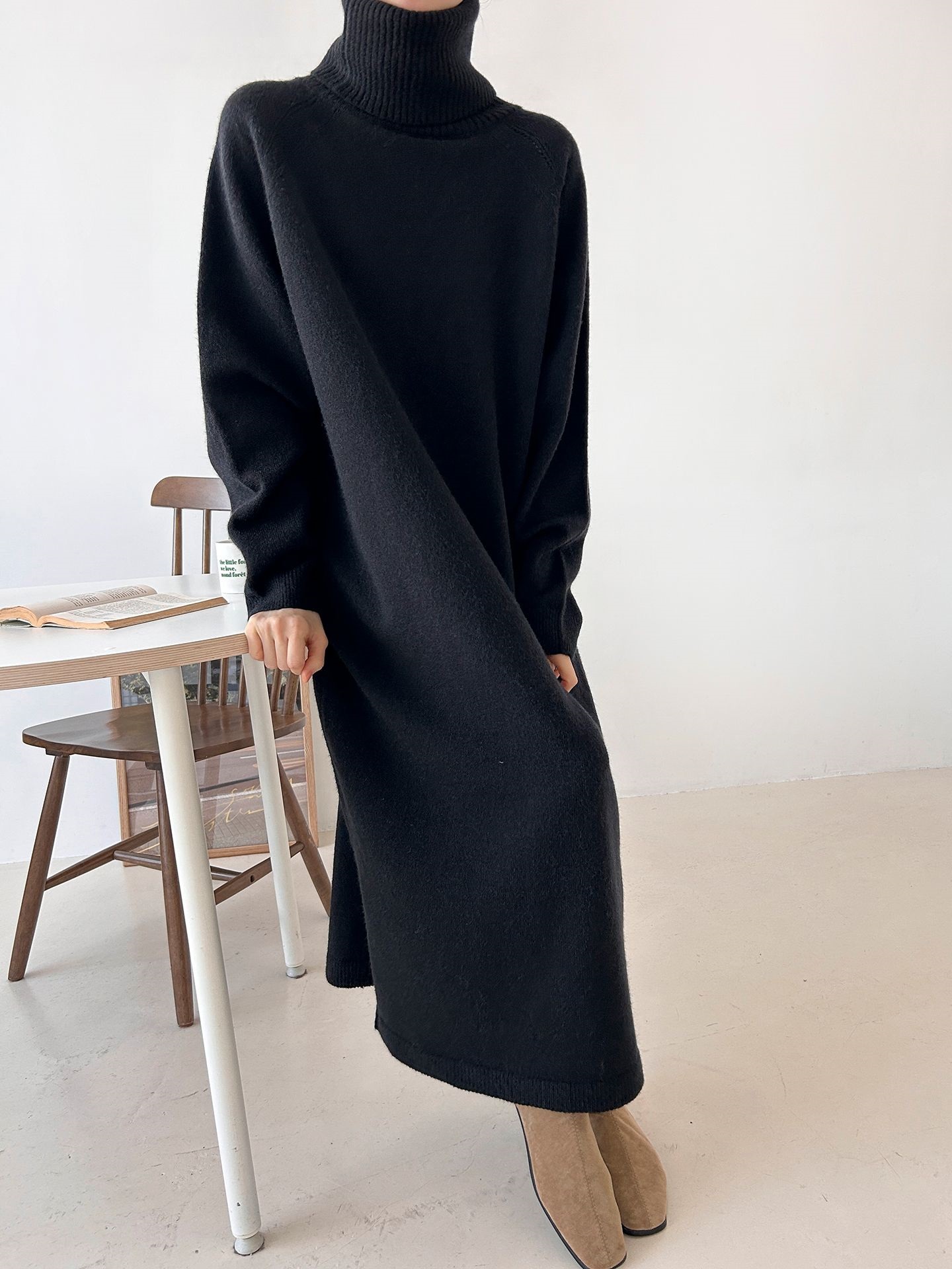 ニットタートルネックロングルーズ長袖ワンピース | 詳細画像26