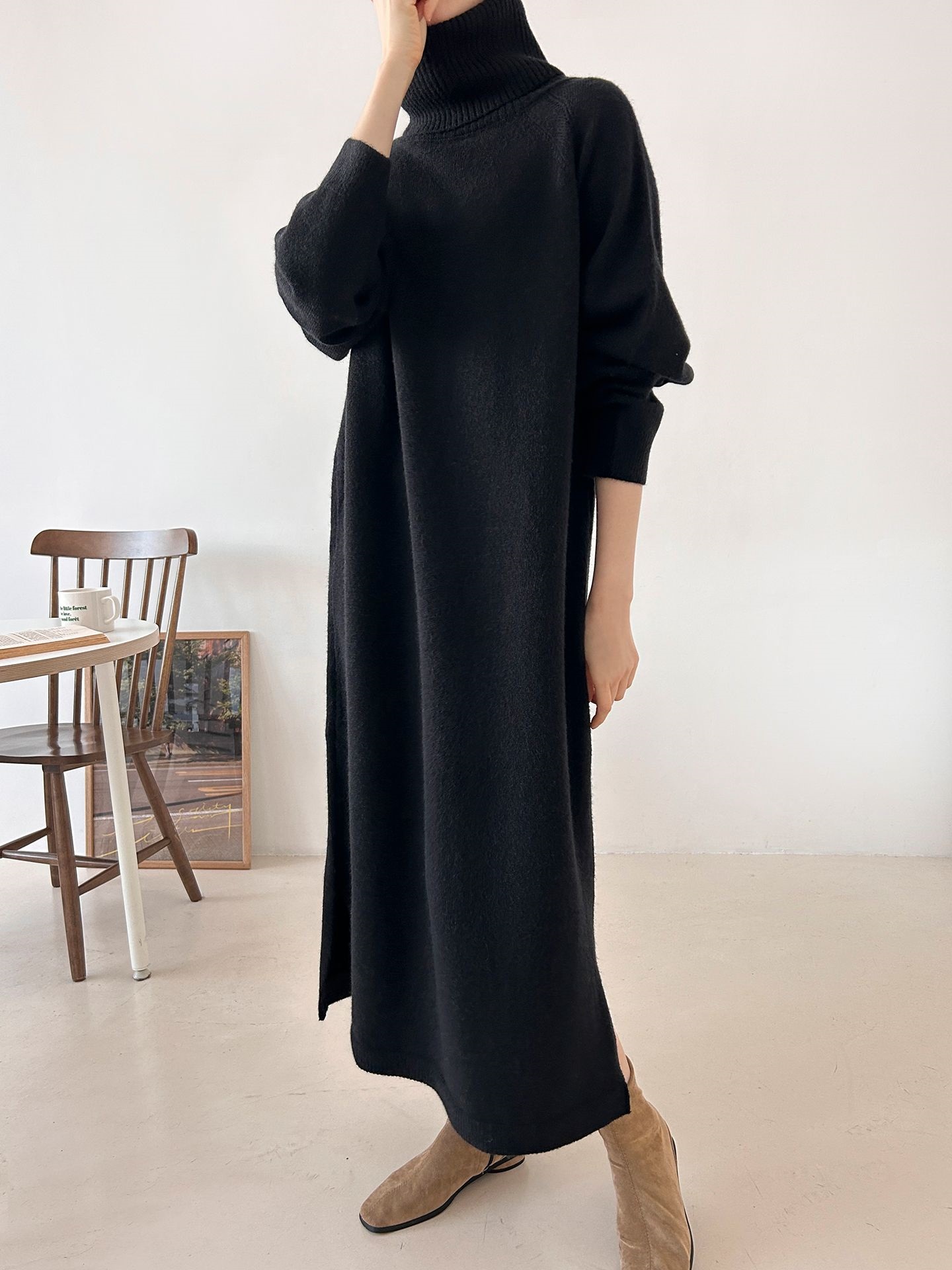 ニットタートルネックロングルーズ長袖ワンピース | 詳細画像27