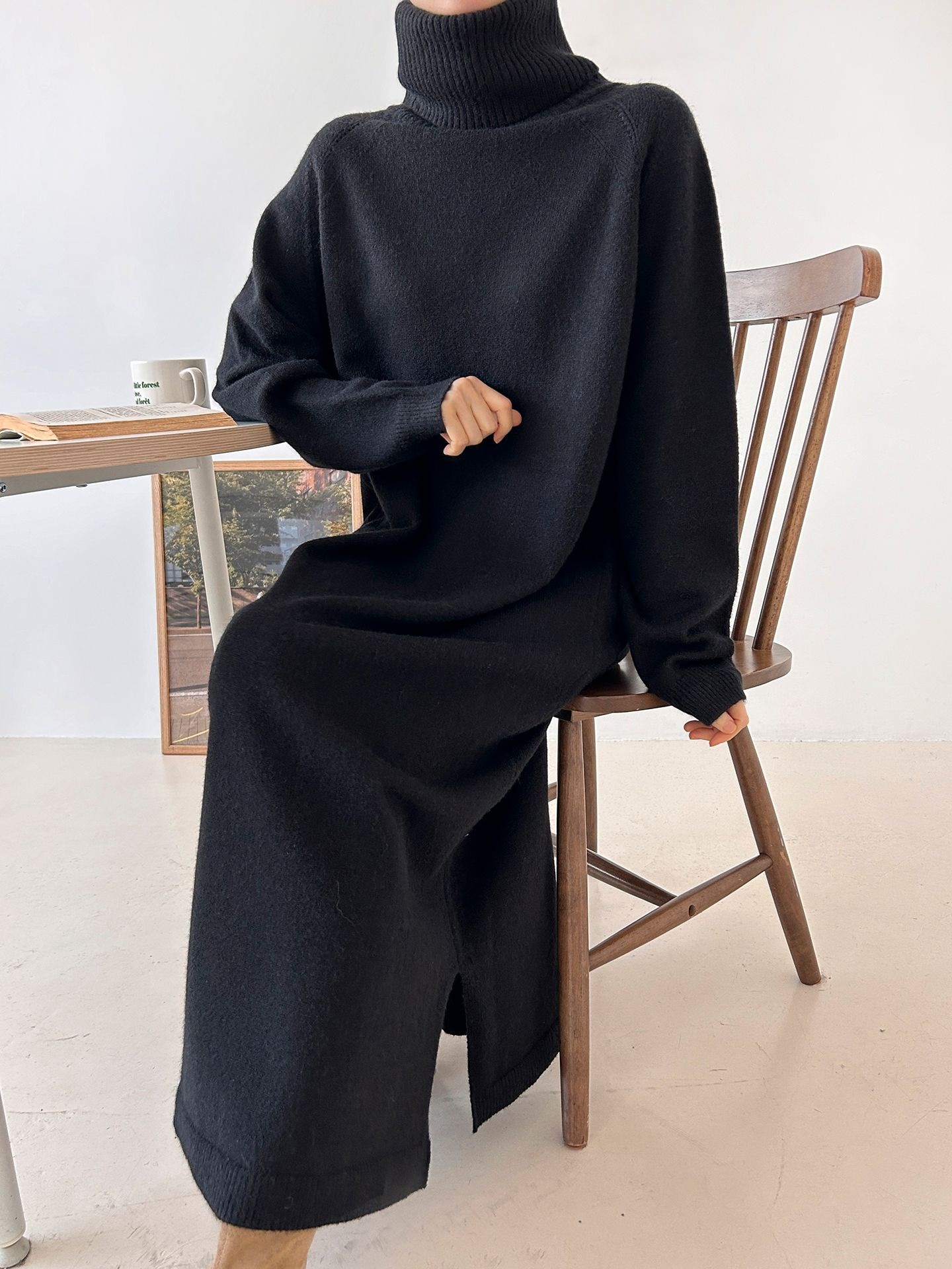 ニットタートルネックロングルーズ長袖ワンピース | 詳細画像28