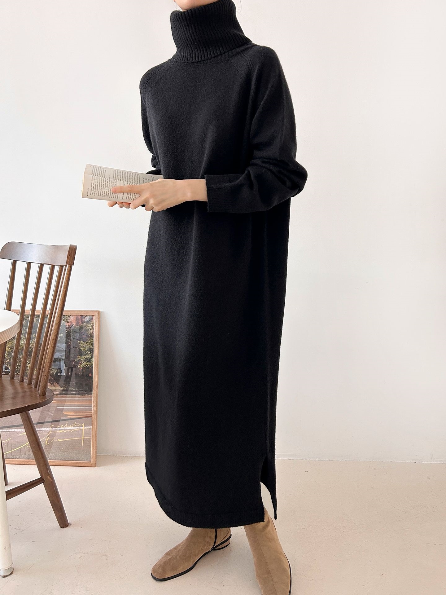 ニットタートルネックロングルーズ長袖ワンピース | 詳細画像29