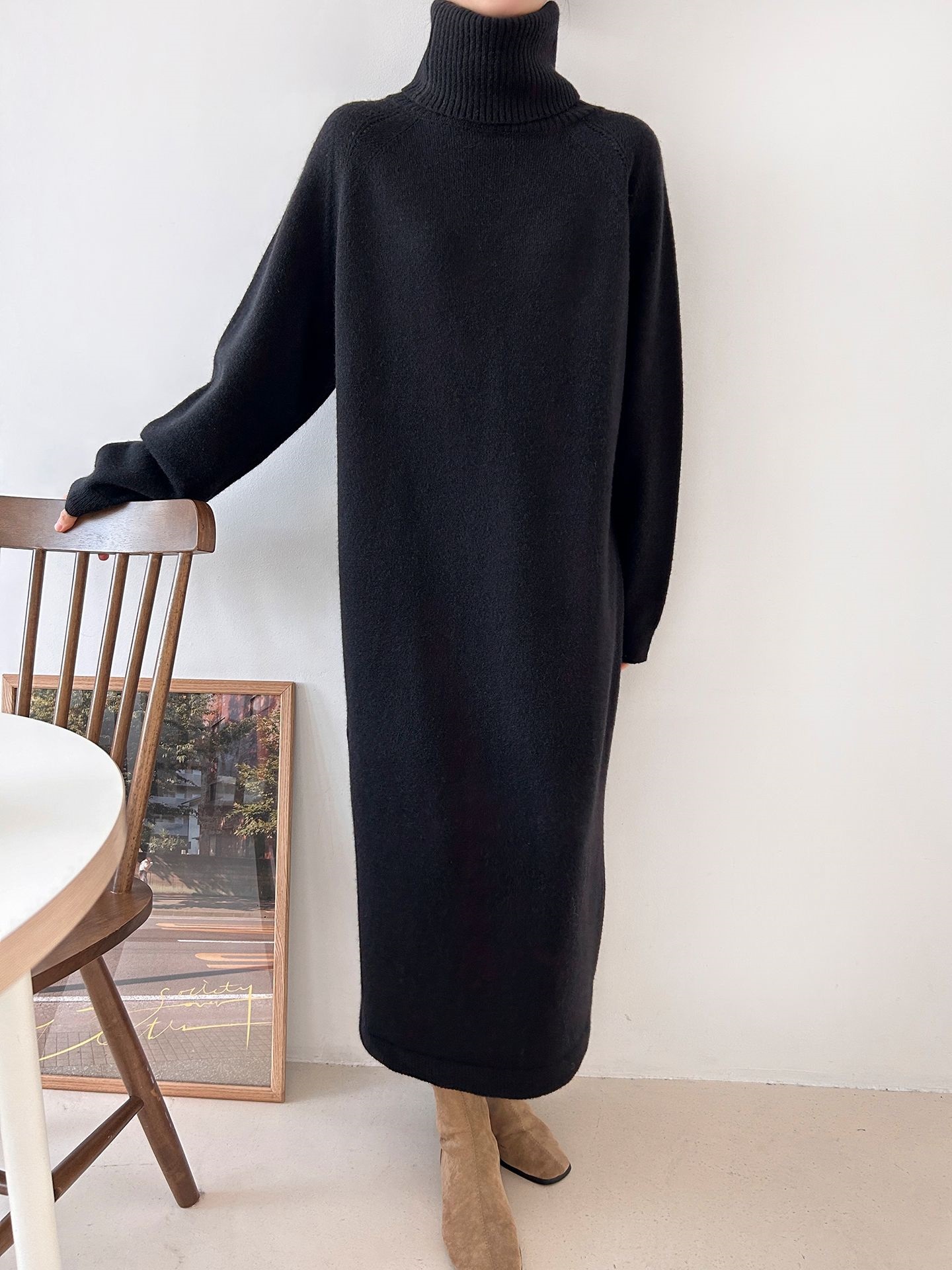 ニットタートルネックロングルーズ長袖ワンピース | 詳細画像30