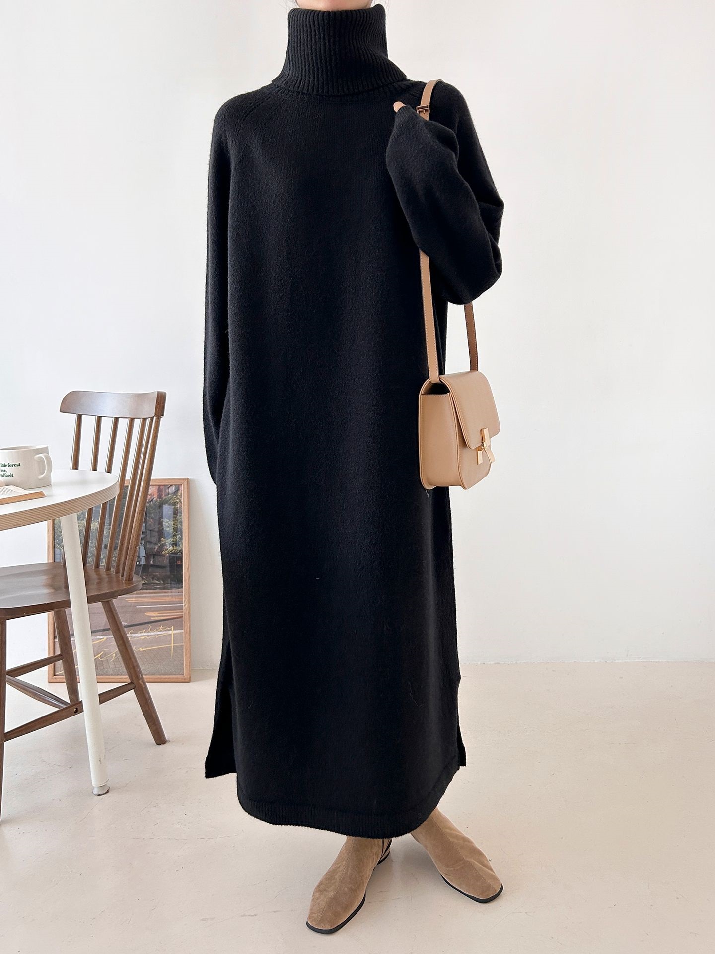ニットタートルネックロングルーズ長袖ワンピース | 詳細画像31