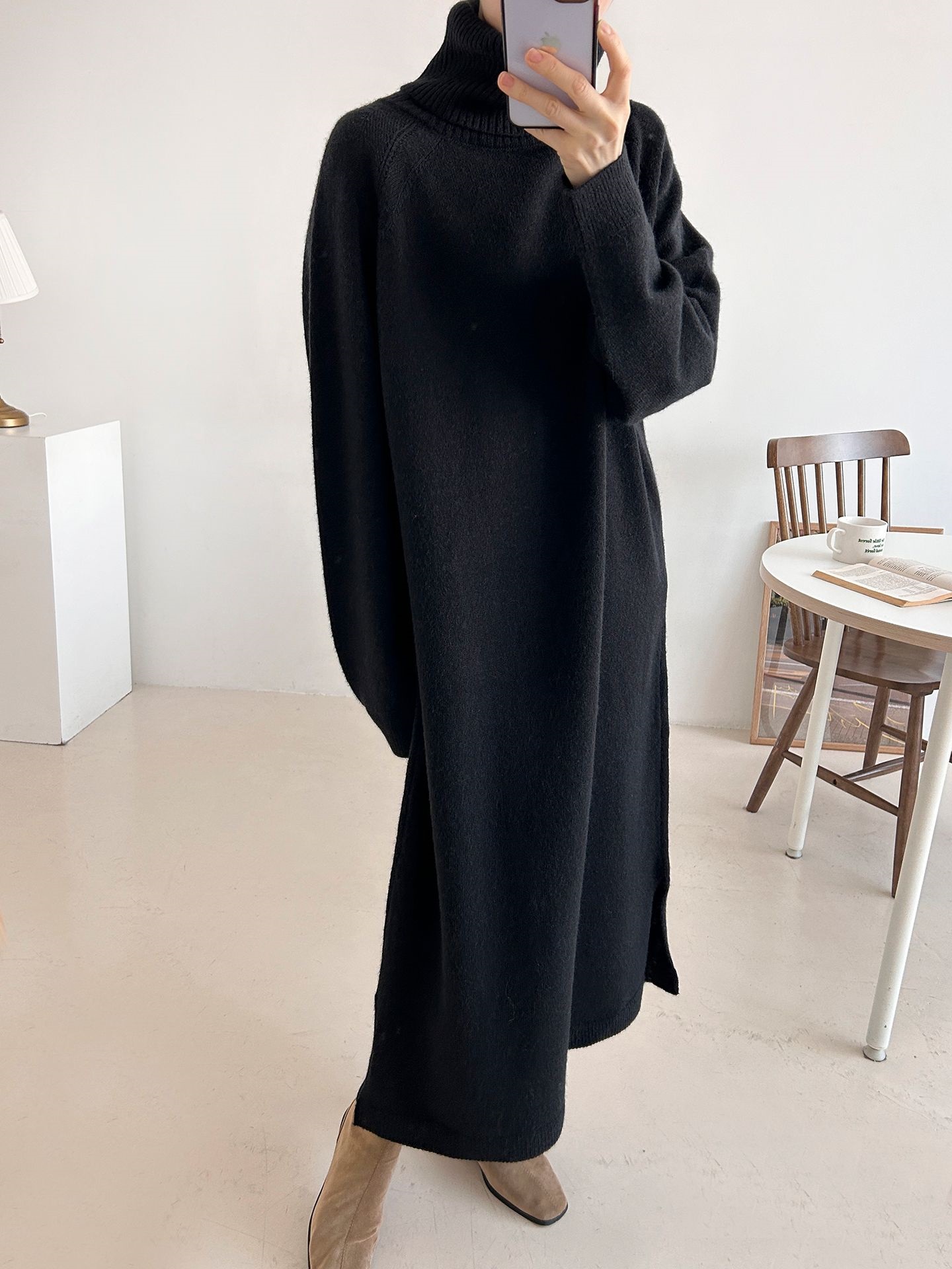 ニットタートルネックロングルーズ長袖ワンピース | 詳細画像32