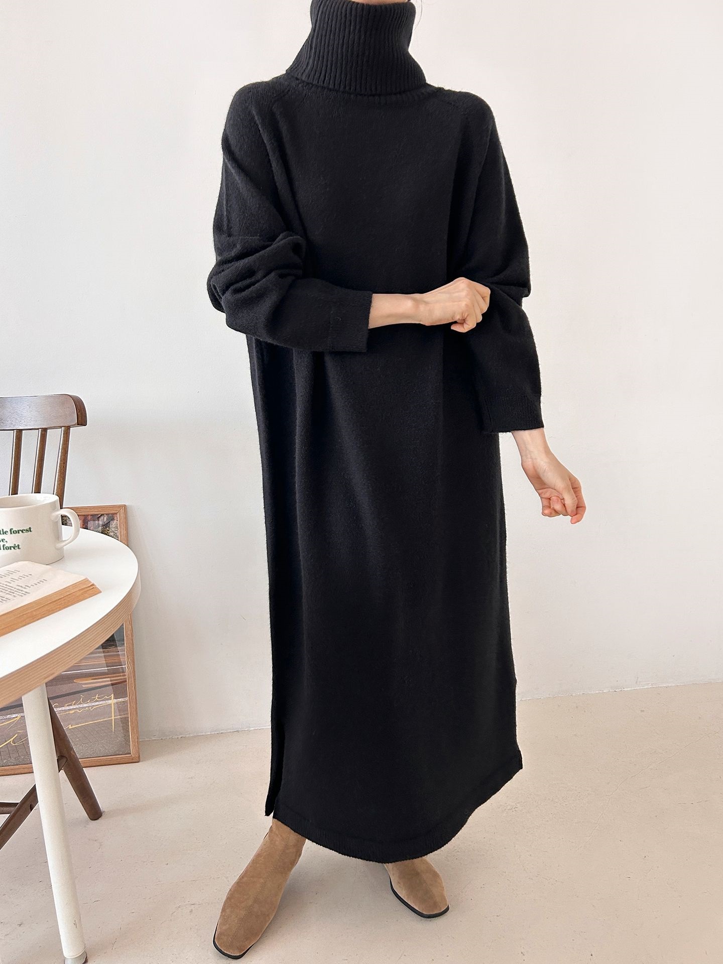 ニットタートルネックロングルーズ長袖ワンピース | 詳細画像33