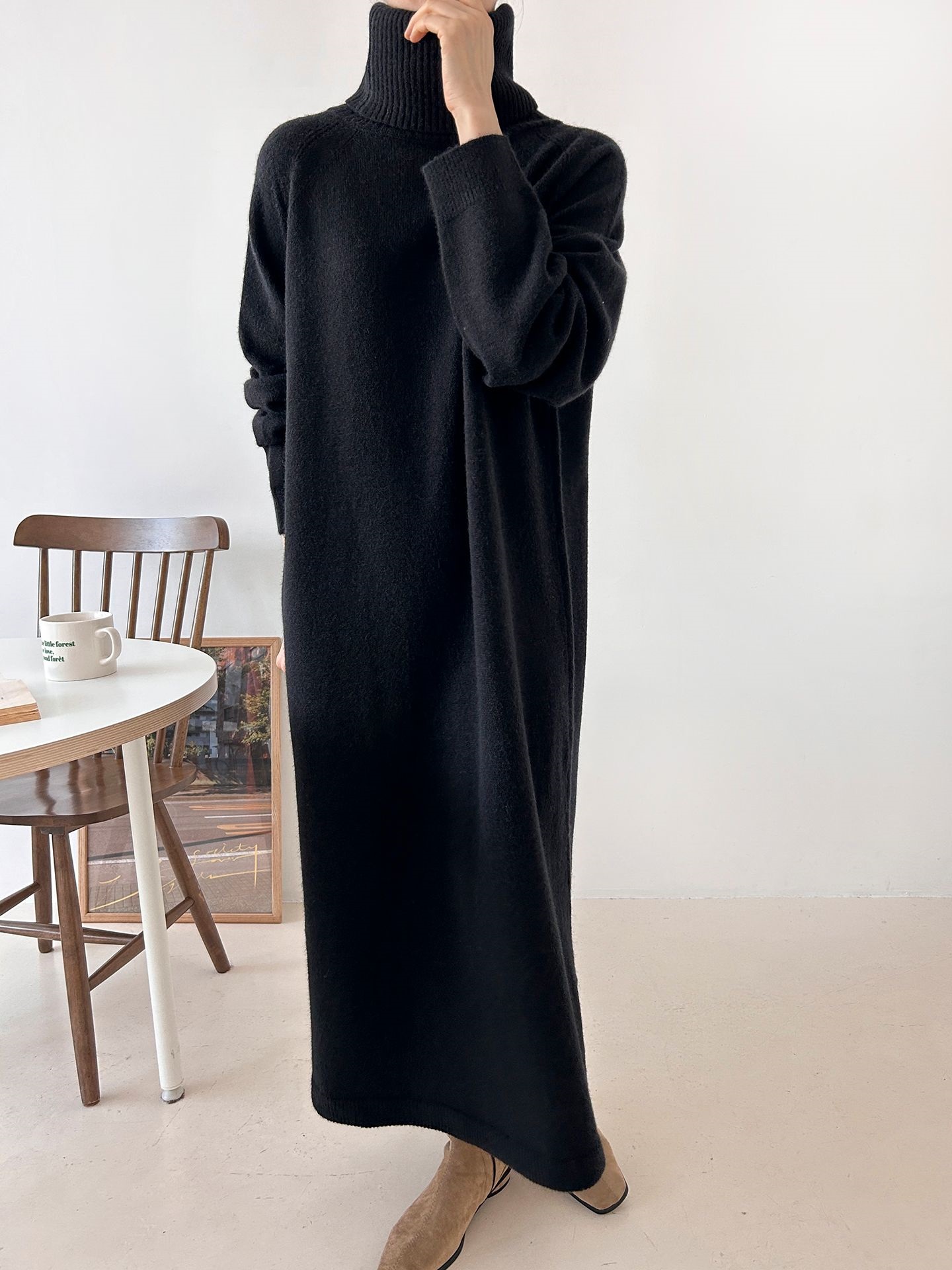ニットタートルネックロングルーズ長袖ワンピース | 詳細画像34