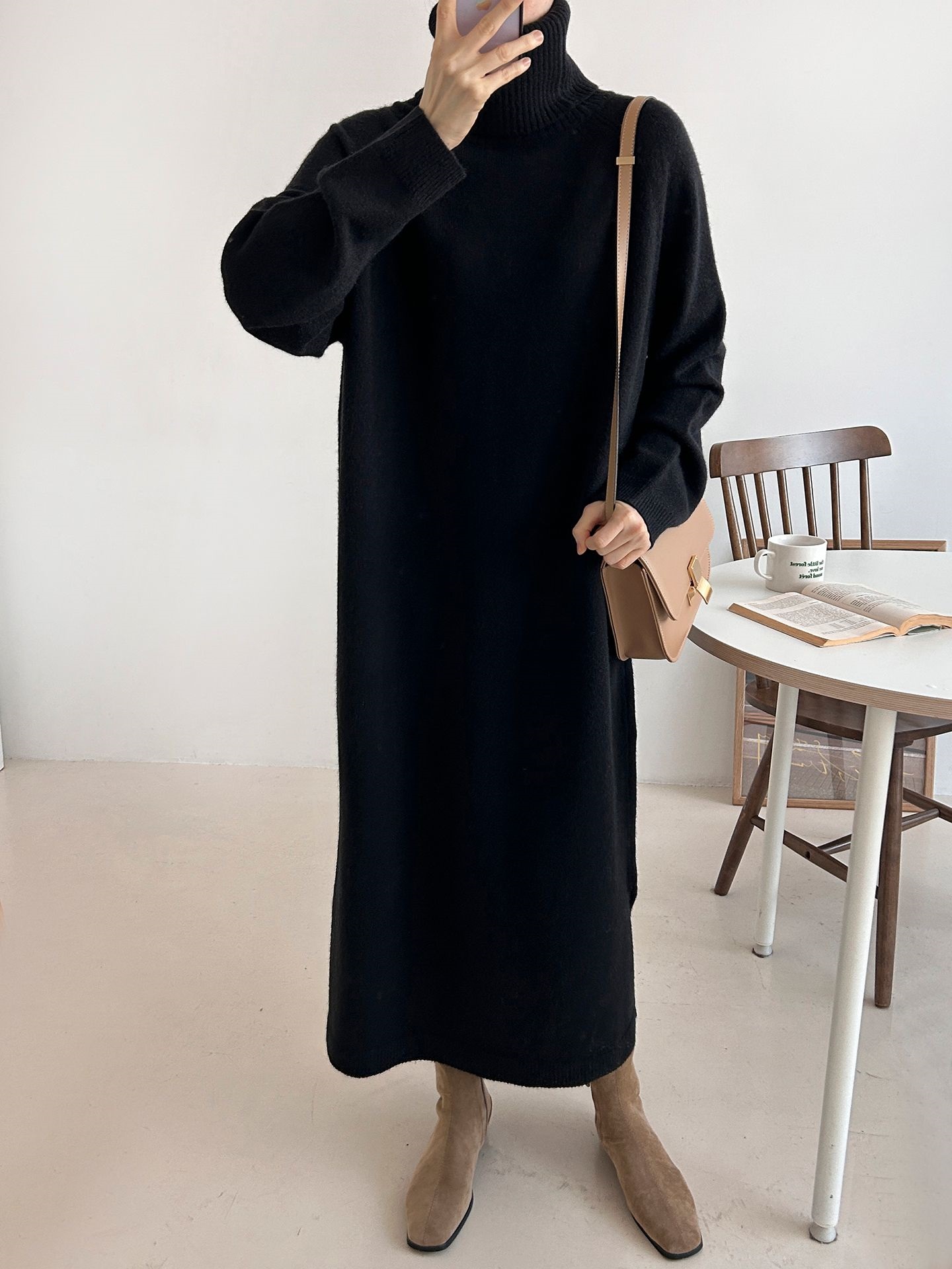 ニットタートルネックロングルーズ長袖ワンピース | 詳細画像35