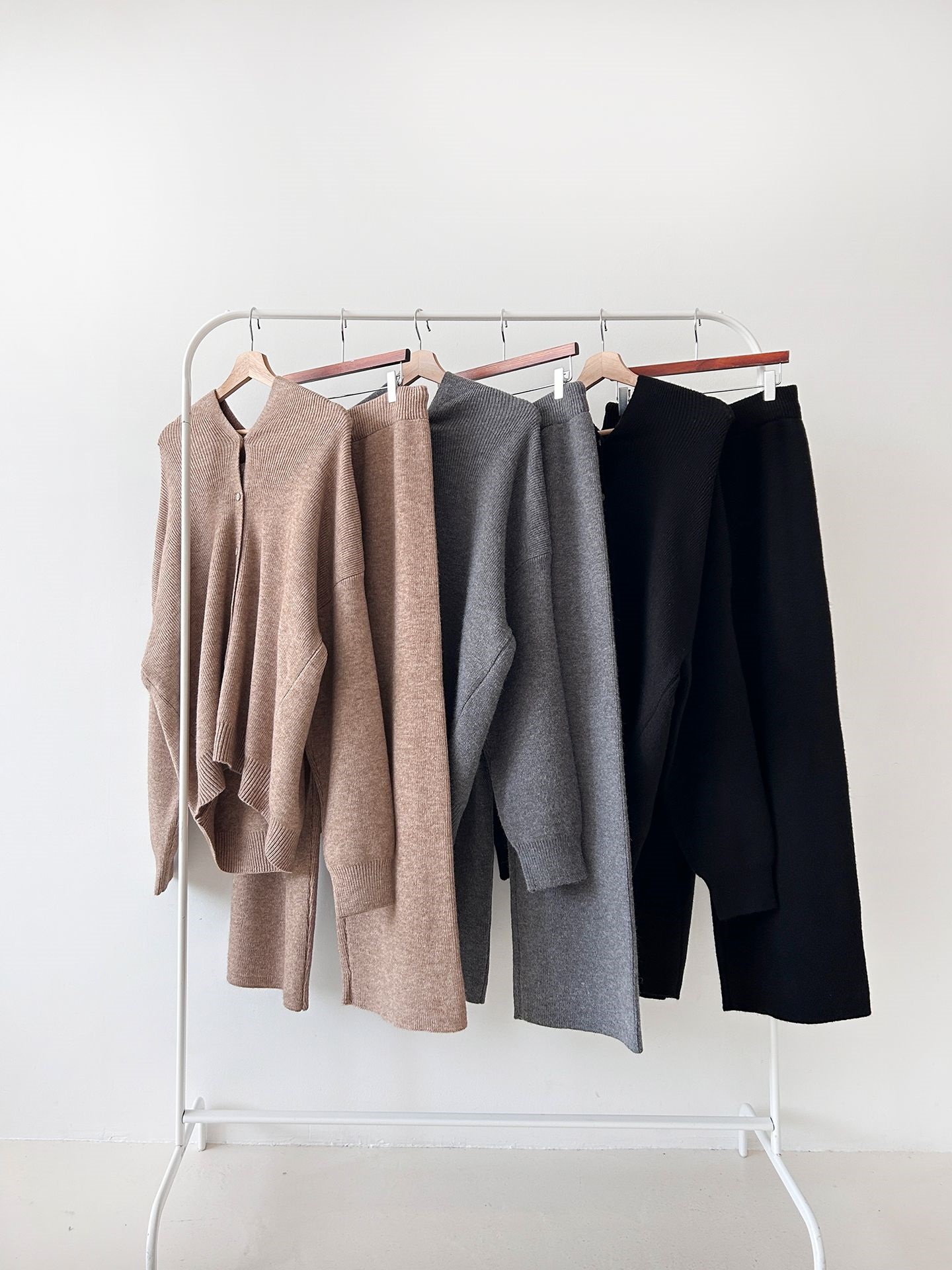 ニットボタンフードウエストゴムルーズ長袖セットアップパンツジップパーカー | 詳細画像36