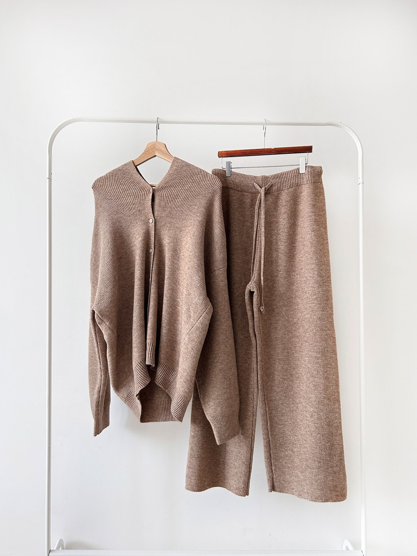 ニットボタンフードウエストゴムルーズ長袖セットアップパンツジップパーカー | 詳細画像37