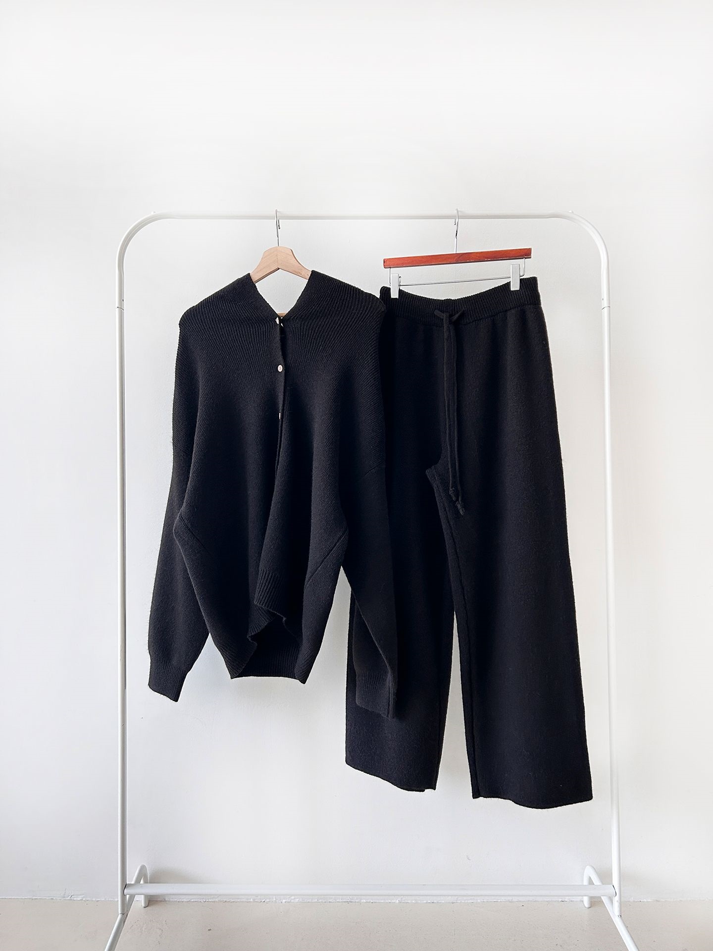 ニットボタンフードウエストゴムルーズ長袖セットアップパンツジップパーカー | 詳細画像39