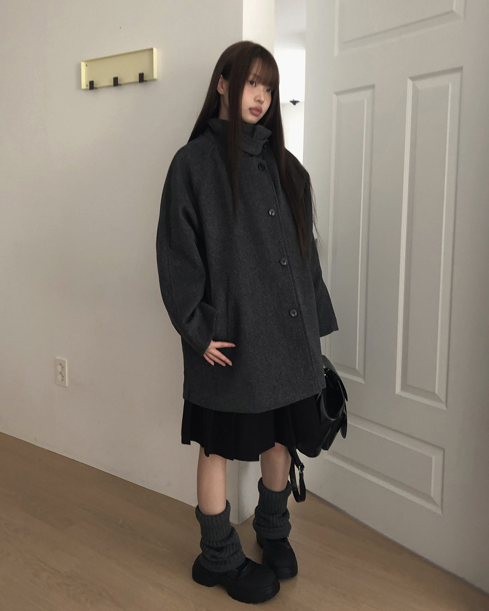 キルト風ボタンハイネックポケットベーシックコート | レディース
