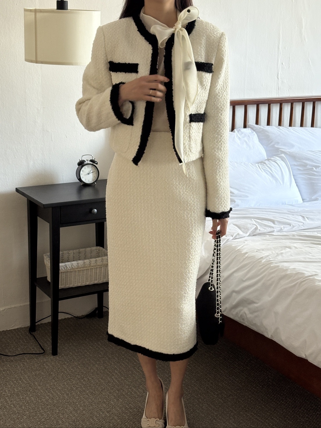 配色ジップアップラウンドネックスリットスリムロング長袖セットアップスカートジャケット | 詳細画像13